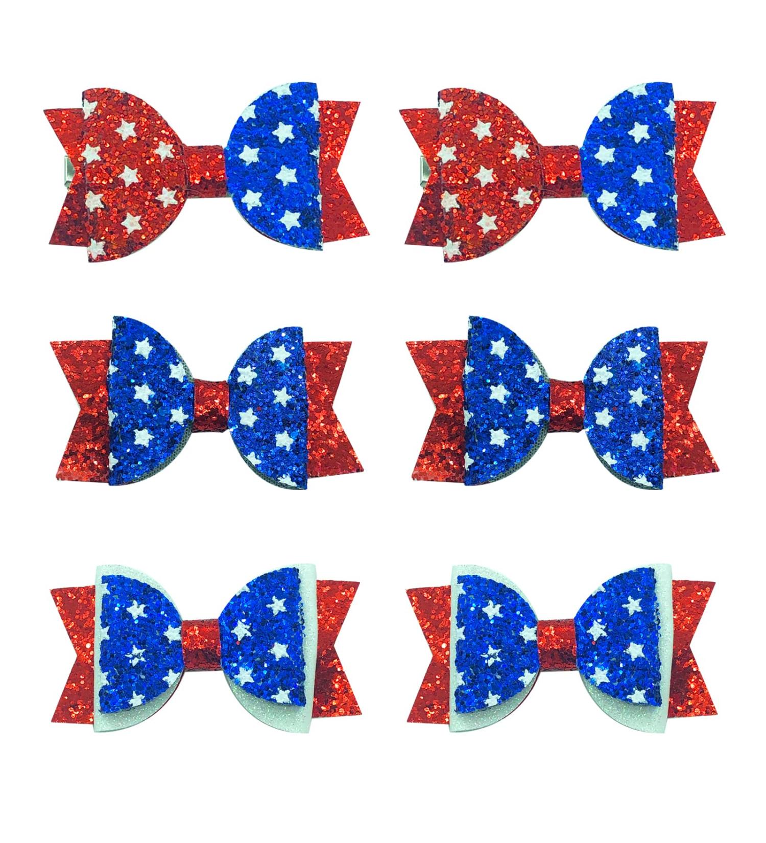 4th of July Glitter Hair Bow Clips - Independence Day American Flag Hair Pins for Kids Girls | Set of 6 Boutique Hair Accessories - Buy Online on GoSupps.com