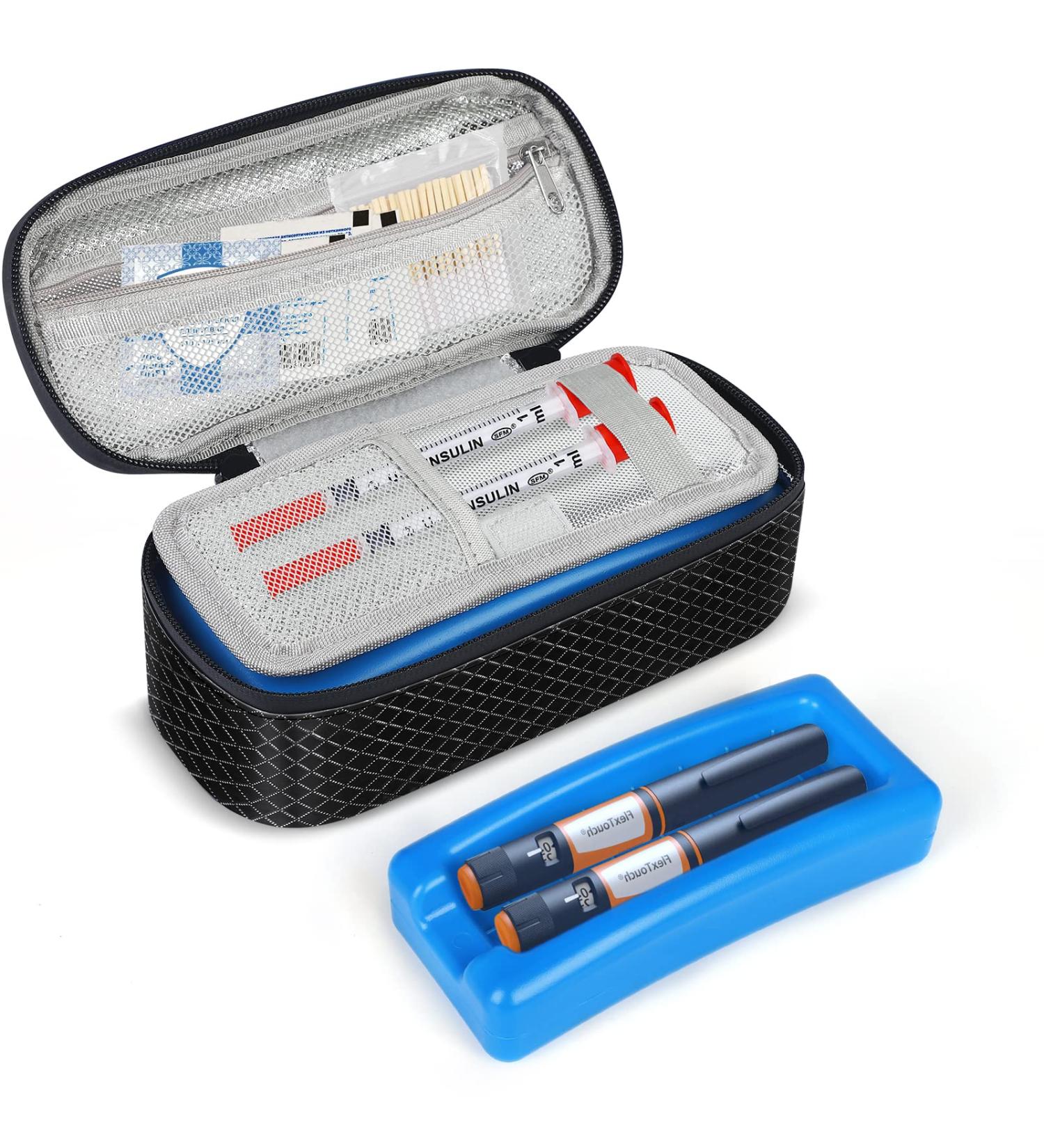 Insulin Cooler Travel Case - Diabetic Medication Organizer with Ice Brick for Insulin Pen - Black - Buy Online on GoSupps.com