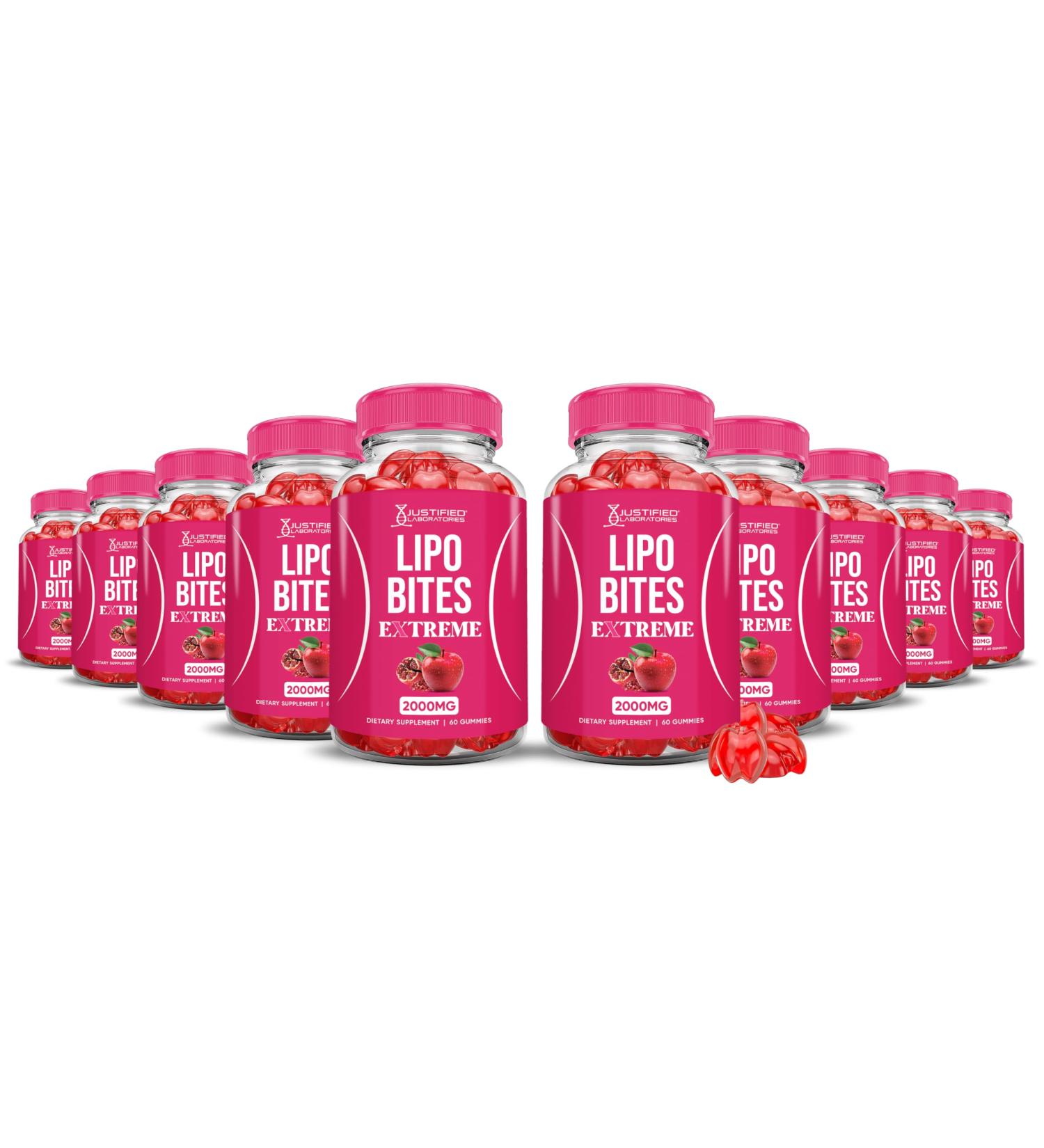 (10 Pack) Lipo Bites ACV Gummies Extreme 2000MG Formula Apple Cider Vinegar Chewies Formulated with Pomegranate Beet Juice Powder B12 Vegan Non GMO 600 Gummys