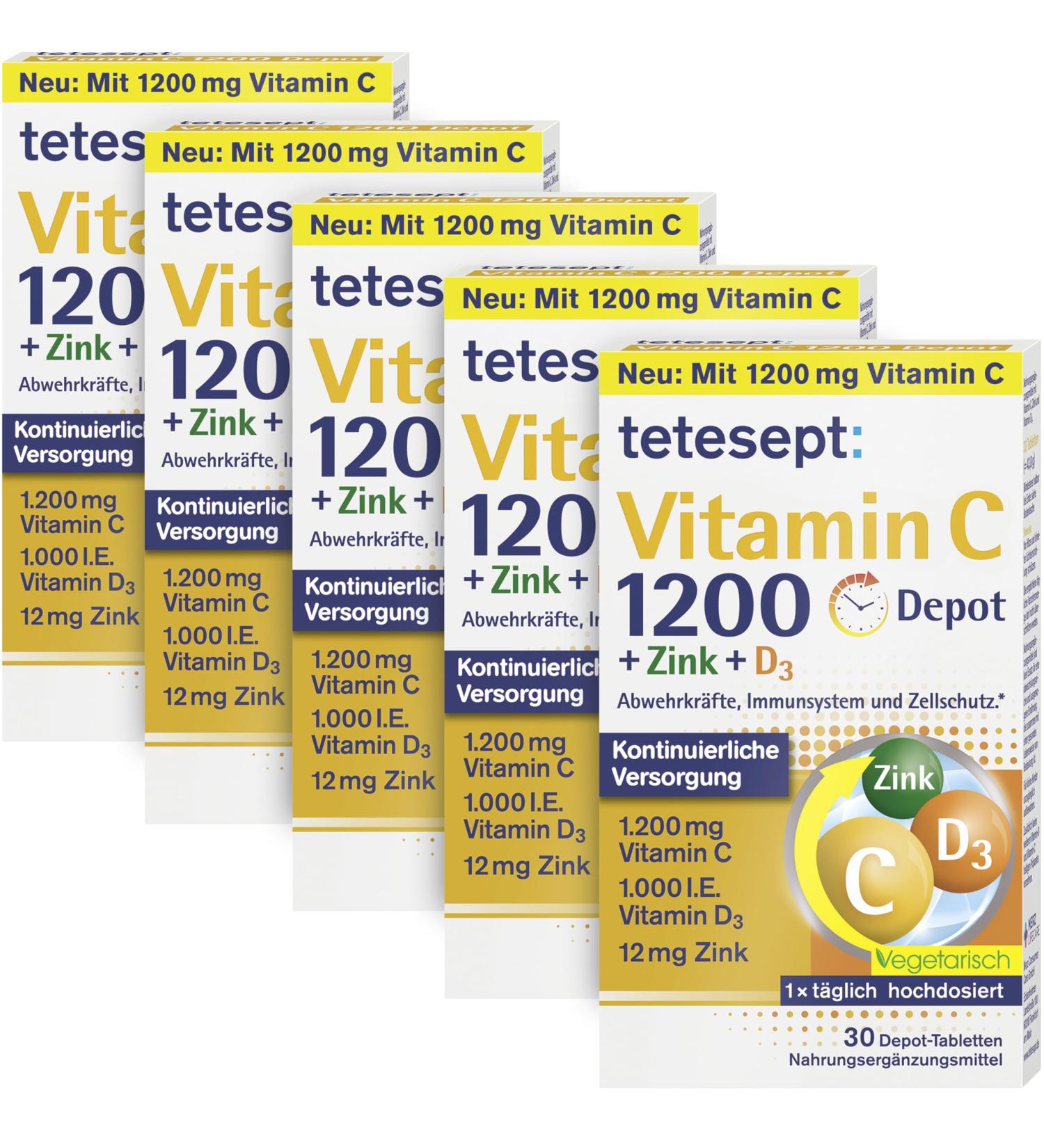 Teteseept Vitamin C 1200 + Zinc + D3 Immune Support Dietary Supplement | 5 x 30 Tablets for Cell Protection & Bone Health Buy Internationally - Buy Online on GoSupps.com