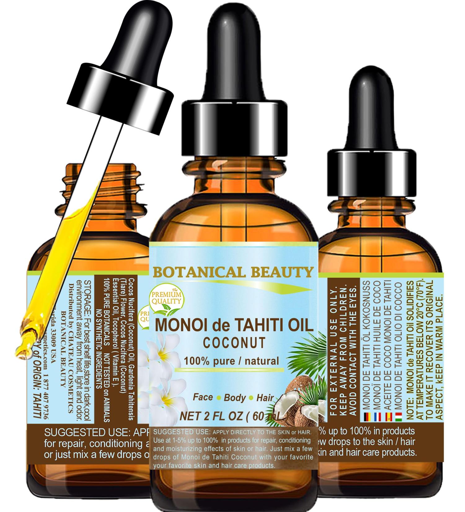 Botanical Beauty MONOI de TAHITI OIL COCONUT 100% Pure Natural Virgin Unrefined RAW 2 Fl. Oz.- 60 ml for FACE SKIN BODY HAIR NAILS - Buy Online on GoSupps.com