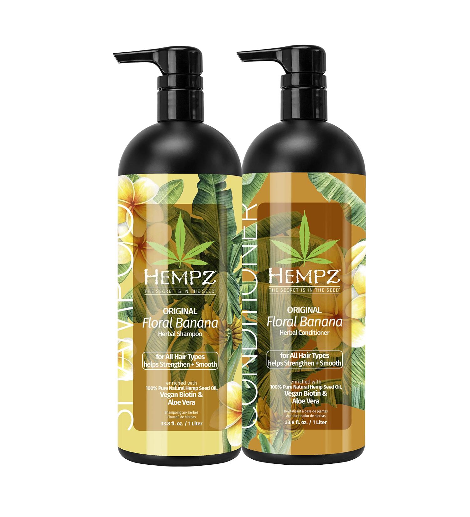 Hempz Hydrating Hair Shampoo & Conditioner Set - Original Floral & Banana Scent - 33.8 fl oz - Vegan Biotin for Dry, Damaged, Color Treated Hair - Buy Online on GoSupps.com