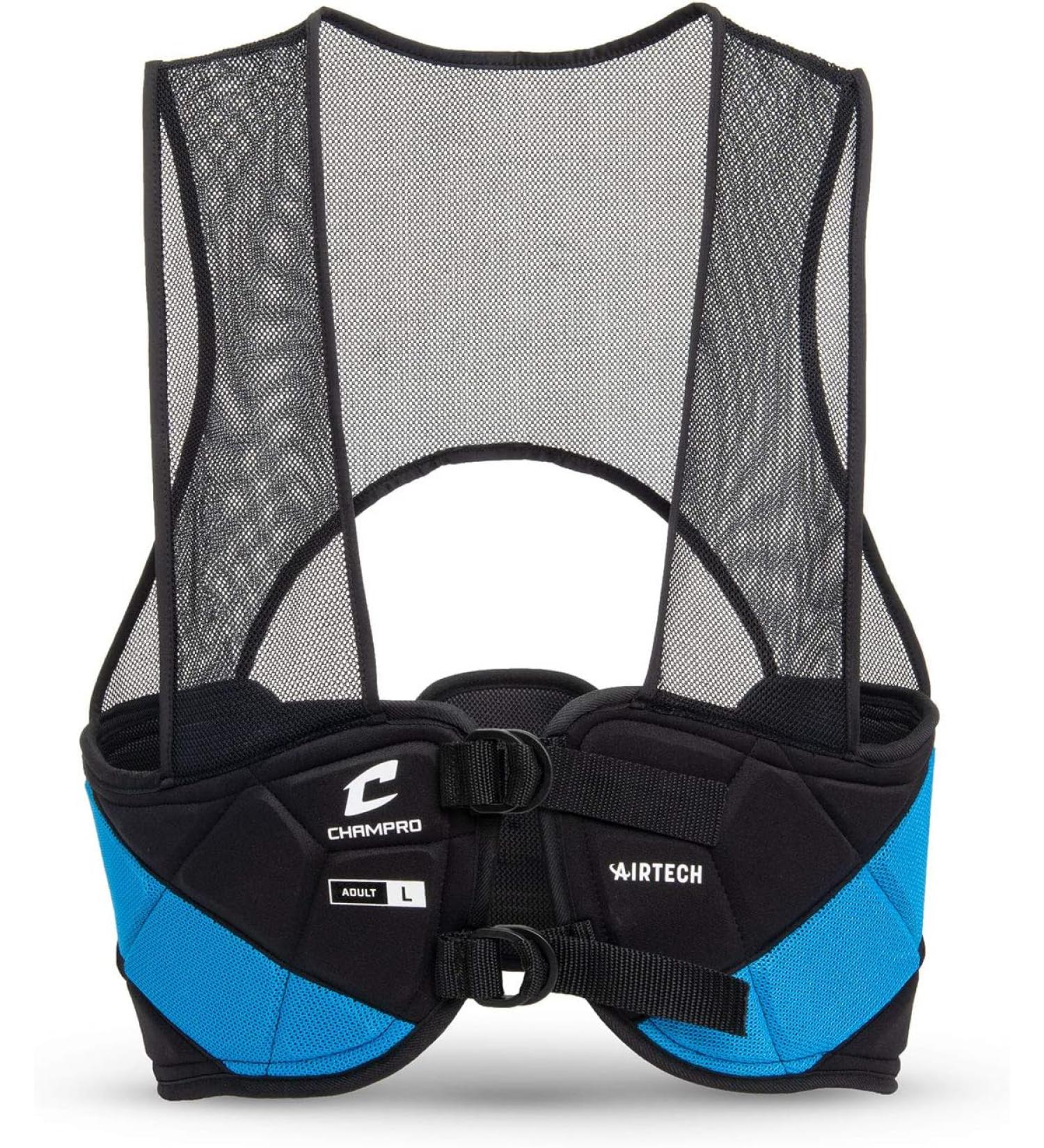 CHAMPRO Air Tech 3 Adult Football Rib Vest with Padded Rib Plate Guards and Tail Pad - Black & Blue - Small - Buy Online on GoSupps.com