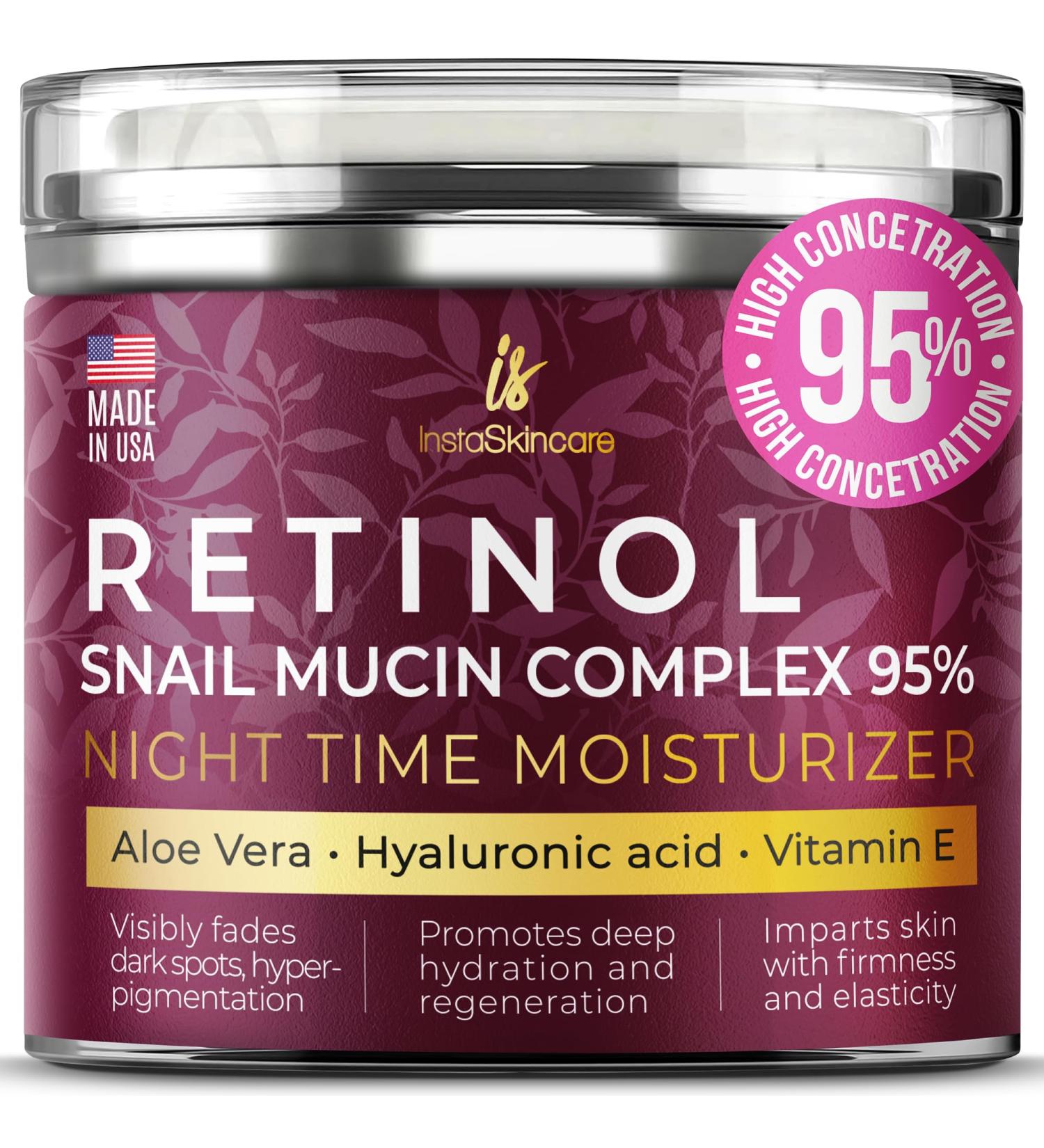 InstaSkincare Face Moisturizer - Retinol Snail Mucin Hyaluronic Acid & Niacinamide Night Cream - All Skin Types - Made in USA (1.7 Oz - Buy Online on GoSupps.com