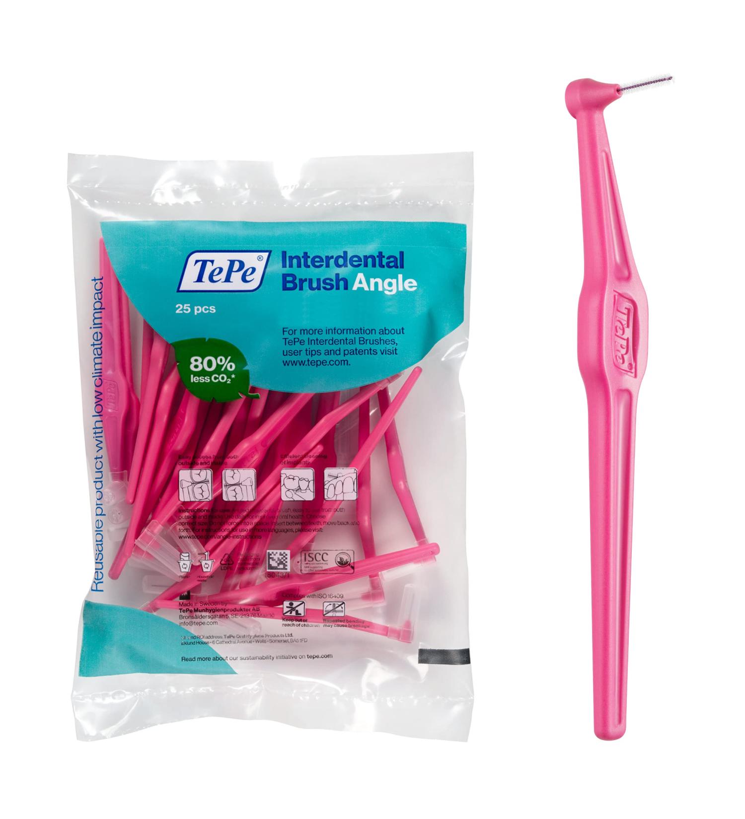 TEPE Interdental Brush Angle - Pack of 25 Extra-Small/Small Gaps Pink 0.40 mm - Ideal Dental Care for Clean Teeth - International Shipping - Buy Online on GoSupps.com