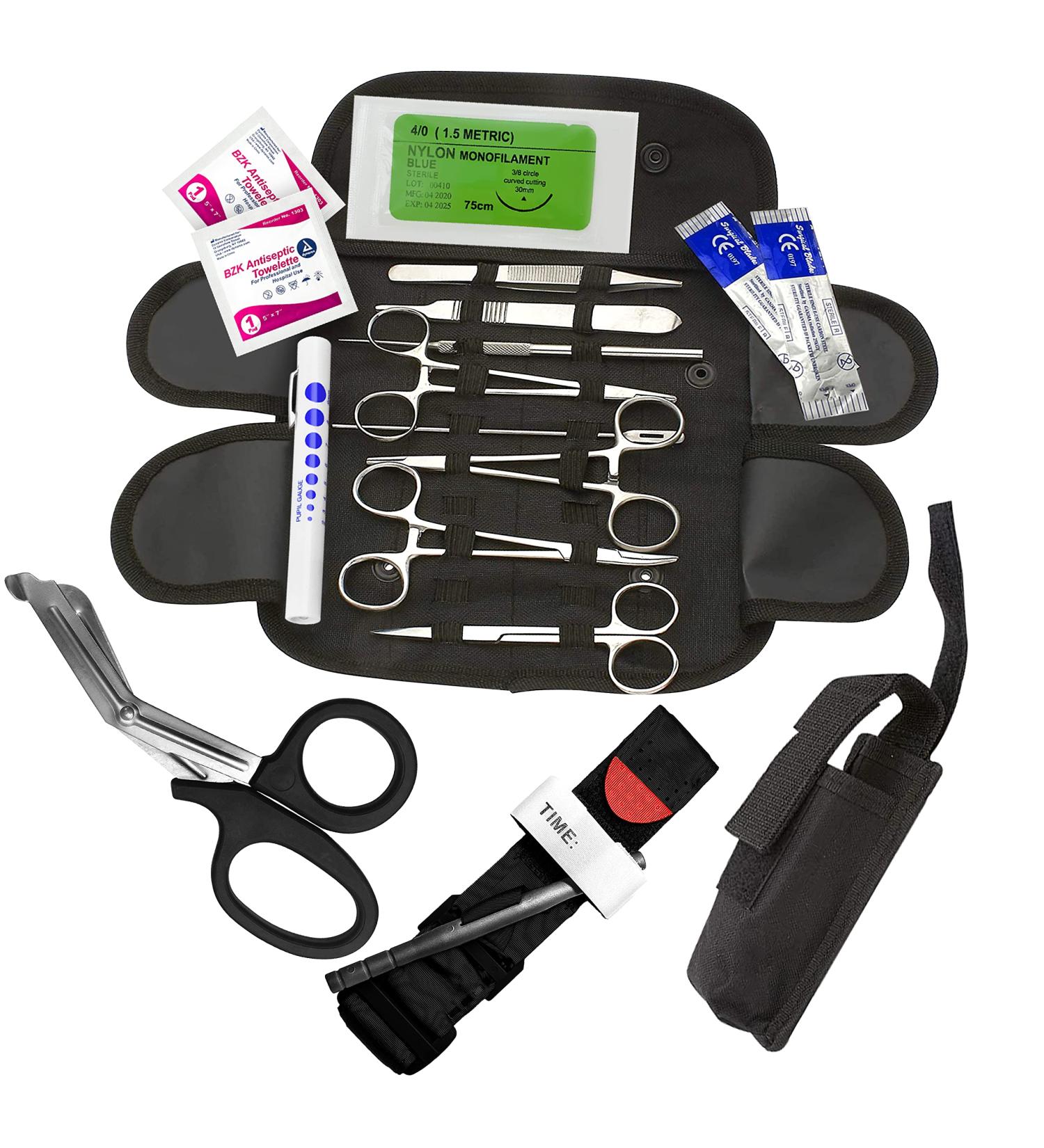 ASA TECHMED Tactical Black Survival First Aid Kit with One-Handed Tourniquet - 23 Piece Set for Hunting, Fishing, Firefighter, Police, EMT - Buy Online on GoSupps.com