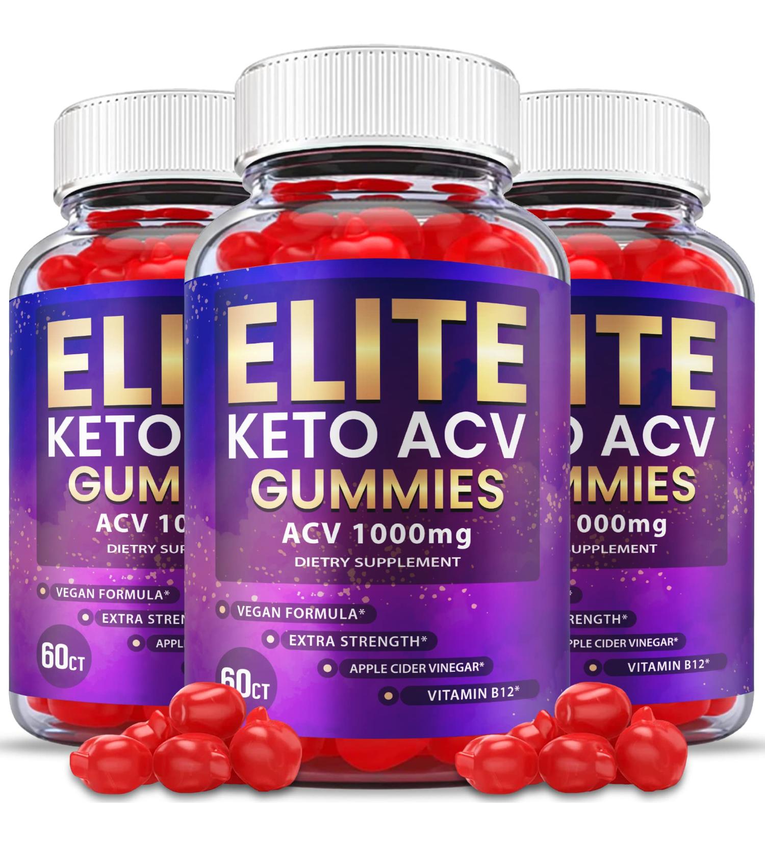 (3 Pack) Elite Keto ACV Gummies - Official Vegan Formula with Apple Cider Vinegar for Weight Loss - 180 Gummies - Buy Online on GoSupps.com
