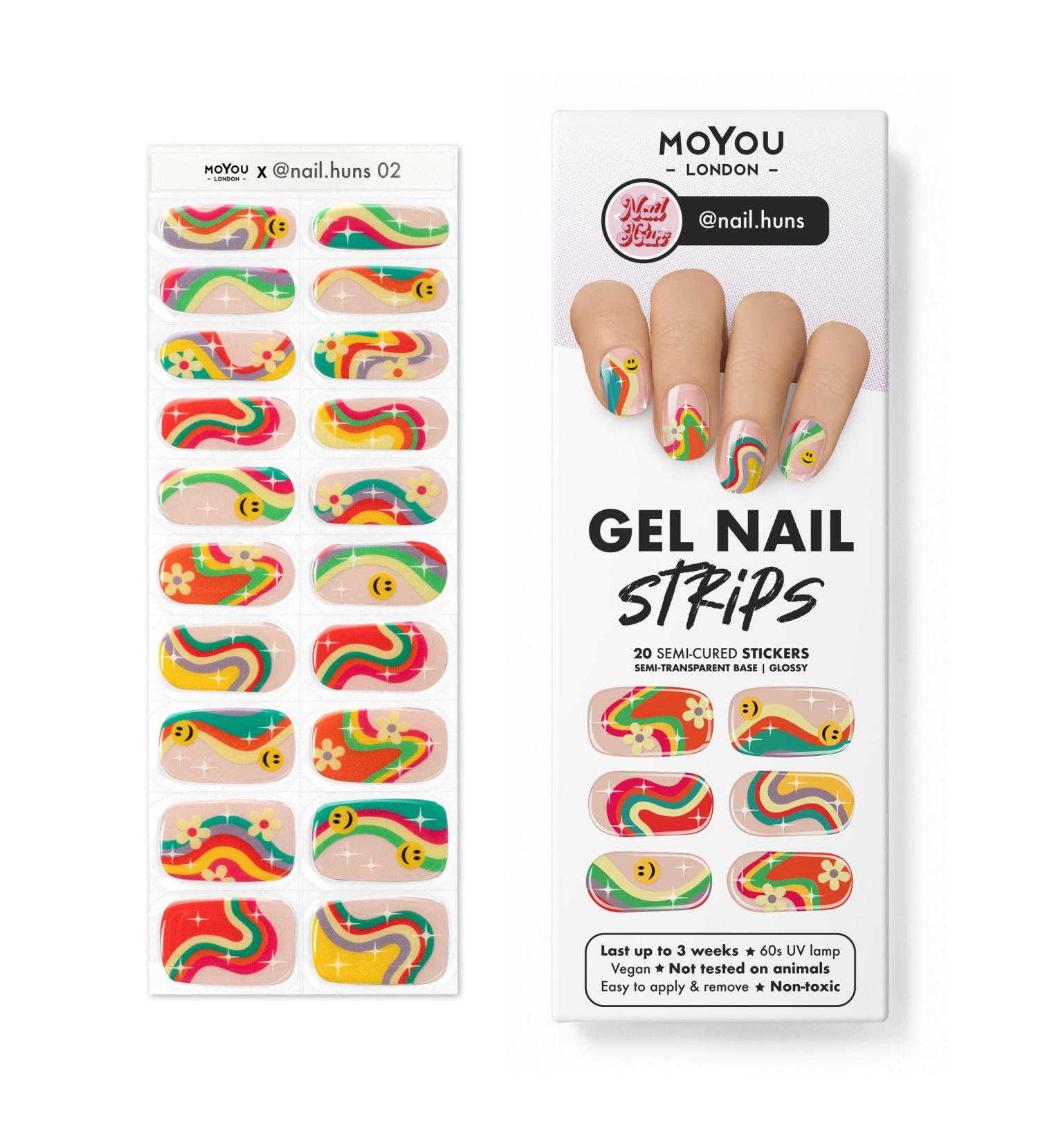 MOYOU LONDON Semi Cured Gel Nail Strips 20 Pc with Free UV Lamp | Easy Apply & Remove for Salon-Quality Manicure - Nail.Huns 02 - Buy Online on GoSupps.com
