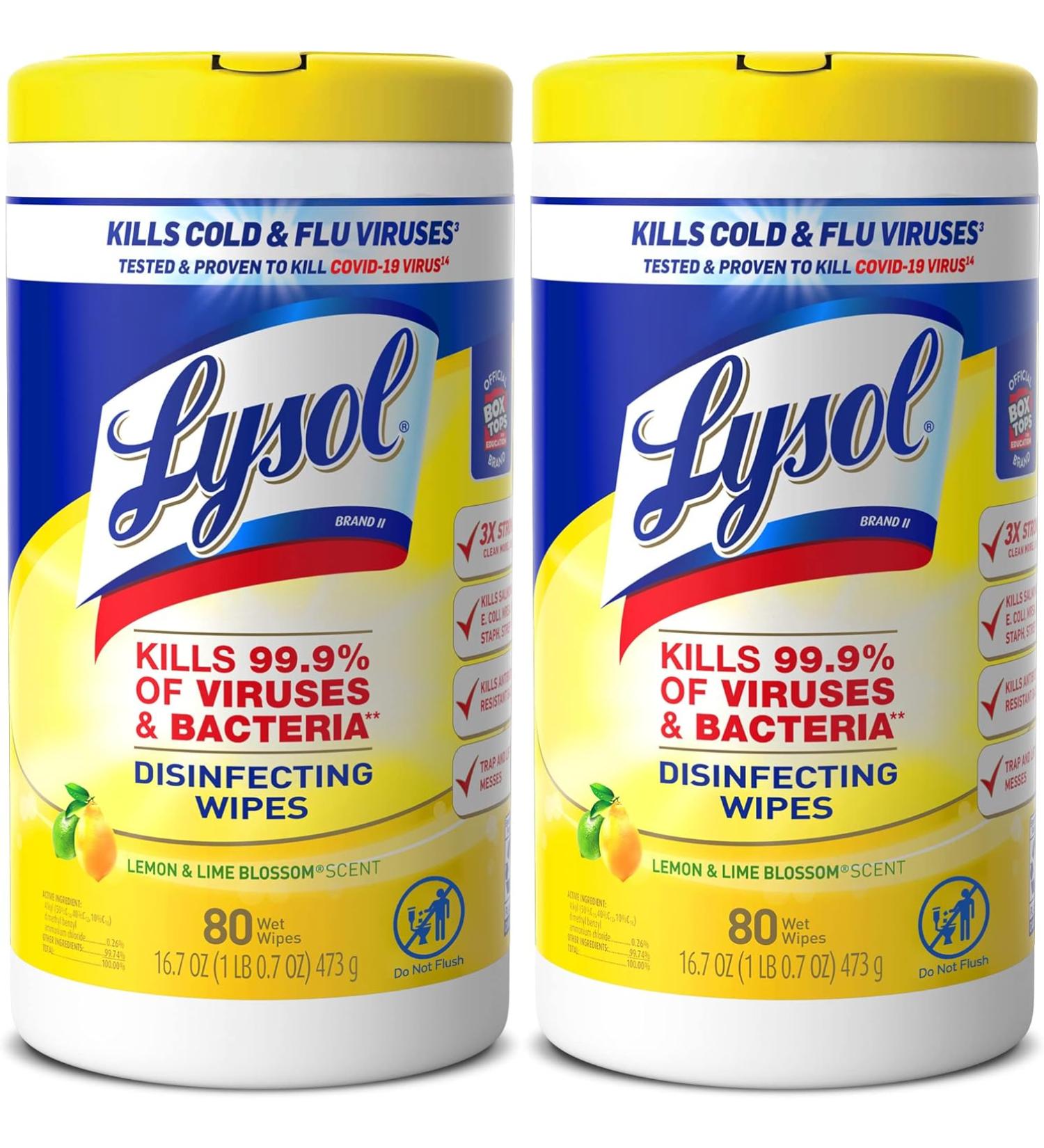 Lysol Disinfectant Wipes 80 Count x 2 - Lemon & Lime Blossom Scent, Multi-Surface Antibacterial Cleaning Wipes - Buy Online on GoSupps.com