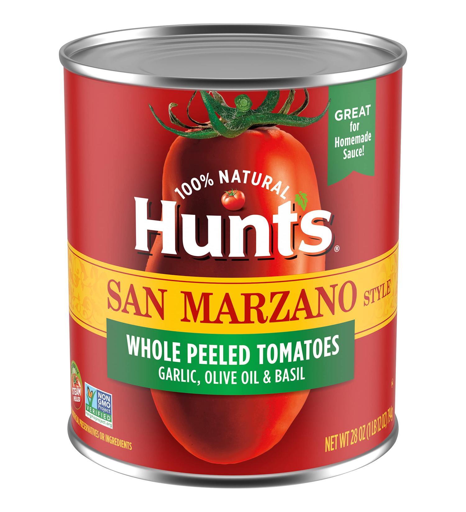 Hunt's San Marzano Style Whole Tomatoes with Garlic, Olive Oil & Basil - Keto Friendly - Buy Online on GoSupps.com