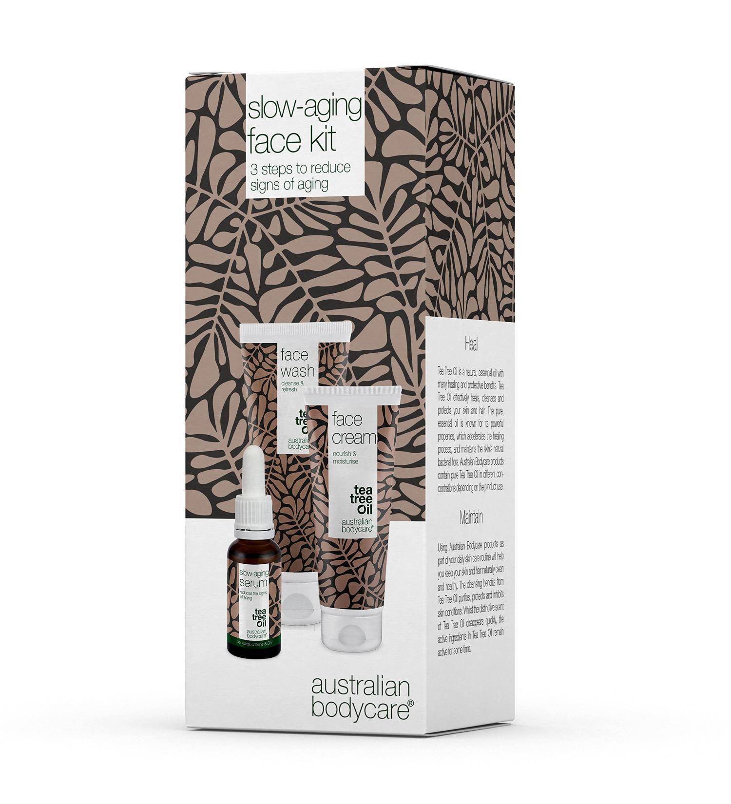 Slow-Aging Face Kit with Tea Tree Oil - Face Wash Face Cream and Serum Set for Wrinkle Reduction Fine Line Smoothing and Deep Hydration - Anti-Aging Skincare Solution for Women and Men - Buy Online on GoSupps.com