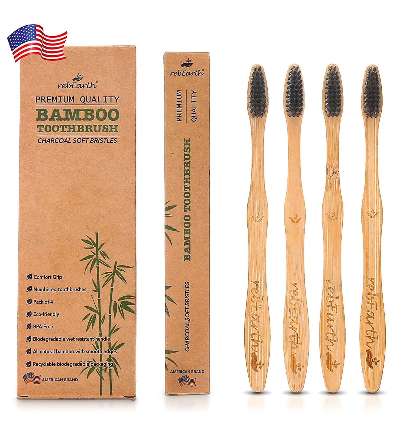 Bamboo Aesthetic Toothbrush Set of 4 | Ultra Soft Bristles | Black Charcoal Infused | American Brand | Eco-Friendly Dental Care - Buy Online on GoSupps.com