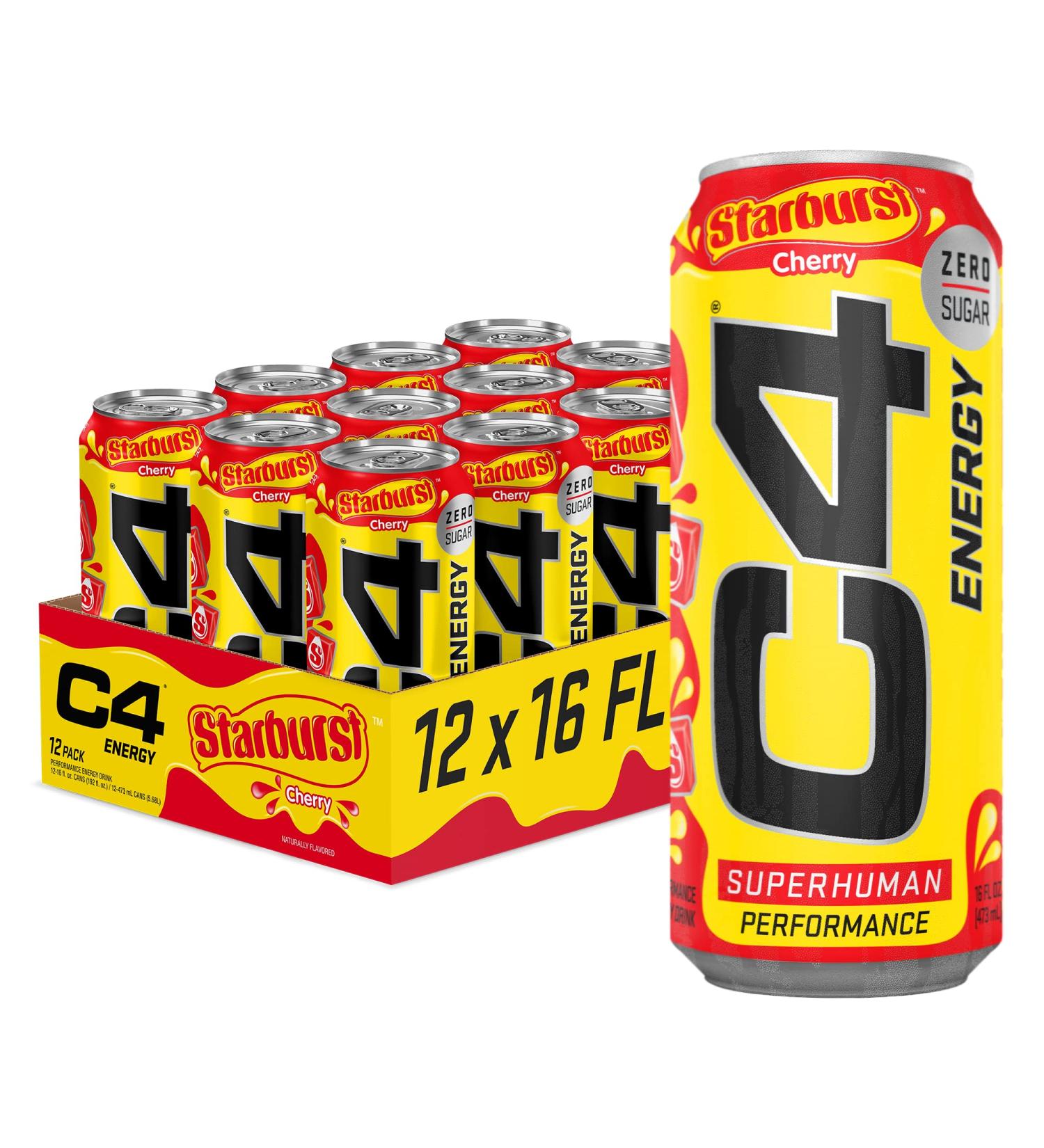 Cellucor C4 Starburst Cherry Energy Drink - 16oz, Sugar-Free Pre Workout Performance Drink (Pack of 12) - Buy Online on GoSupps.com