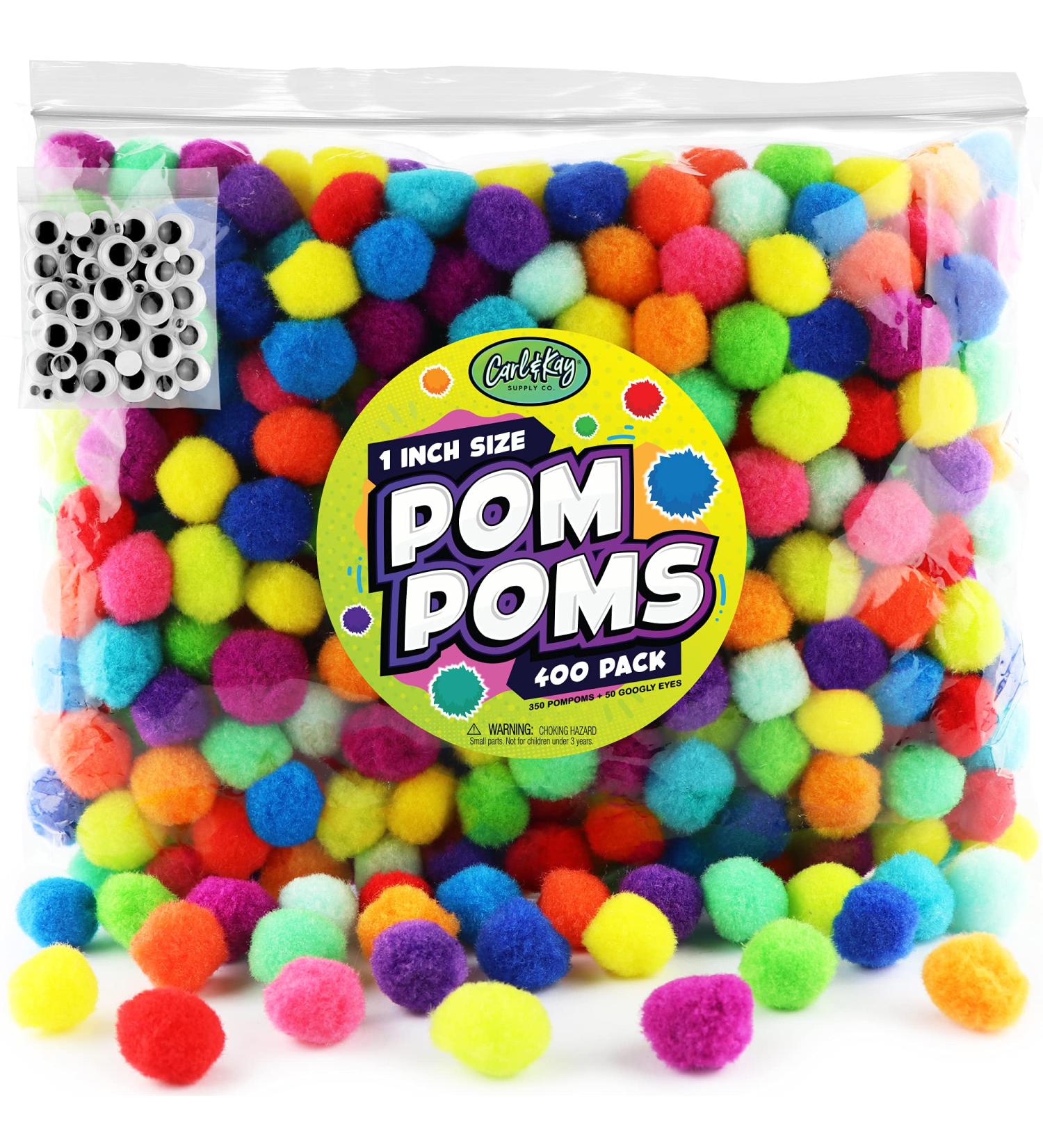 400-Piece Pom Poms Craft Supplies Set with 350 Assorted Colors and 50 Googly Eyes - 1 inch Size - Buy Online on GoSupps.com