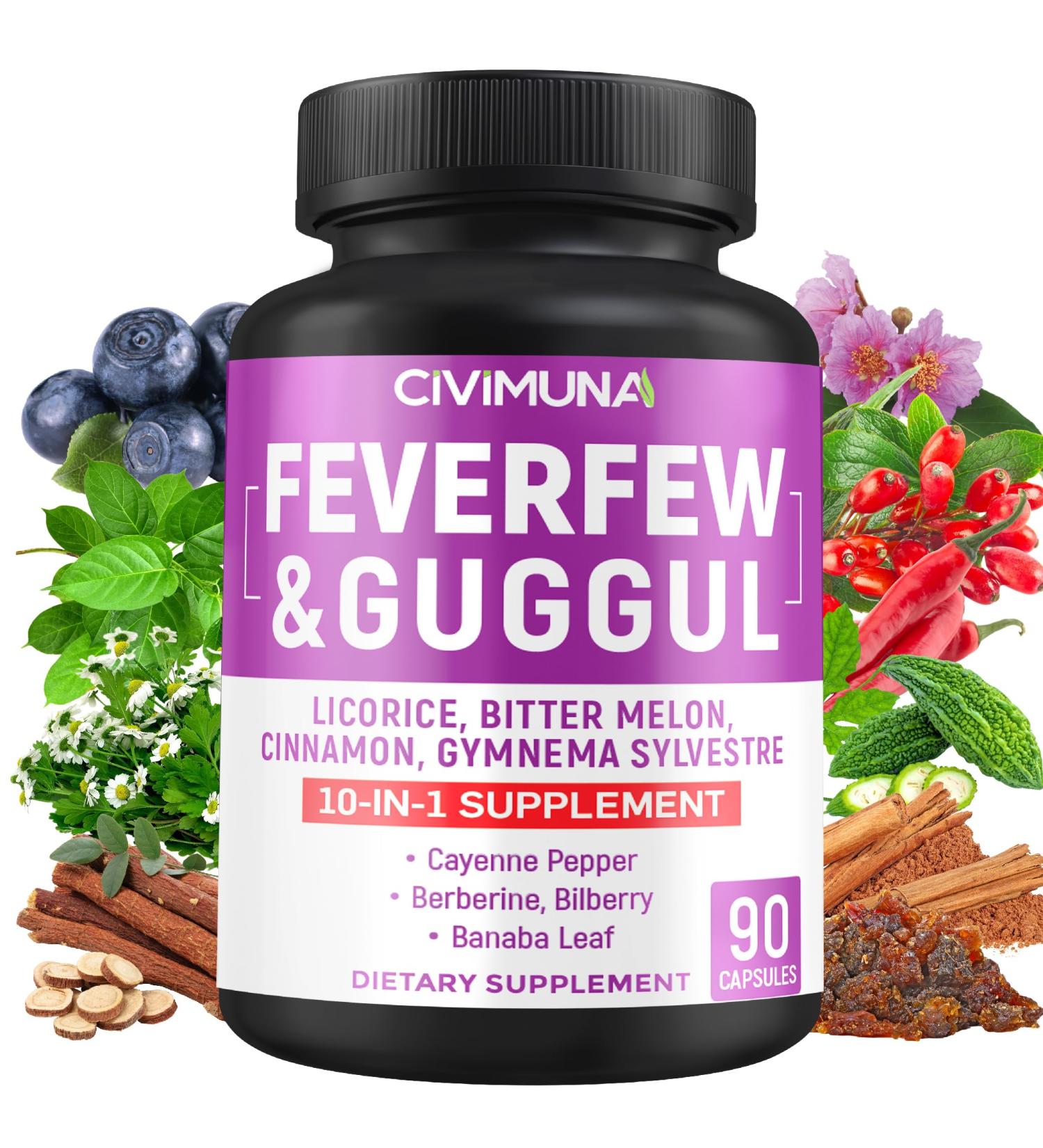 CIVIMUNA Feverfew Capsules with Feverfew Guggul Licorice and More - 90 Capsules for 3 Months Supply - Buy Online on GoSupps.com