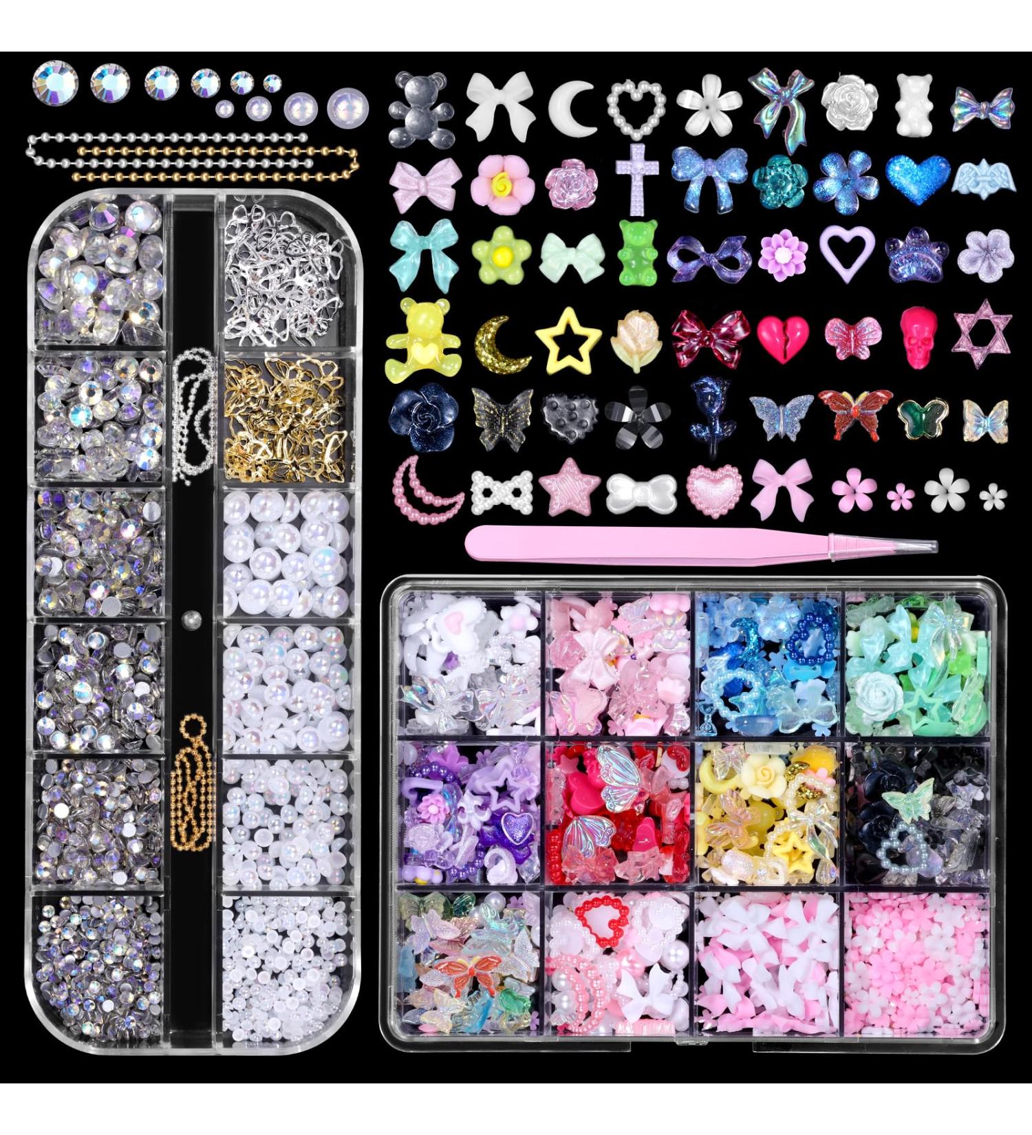 3D Nail Charms Set | Colorful Butterfly Flower Bow & Gem Nail Art Accessories | DIY Nail Art Supplies - Buy Online on GoSupps.com