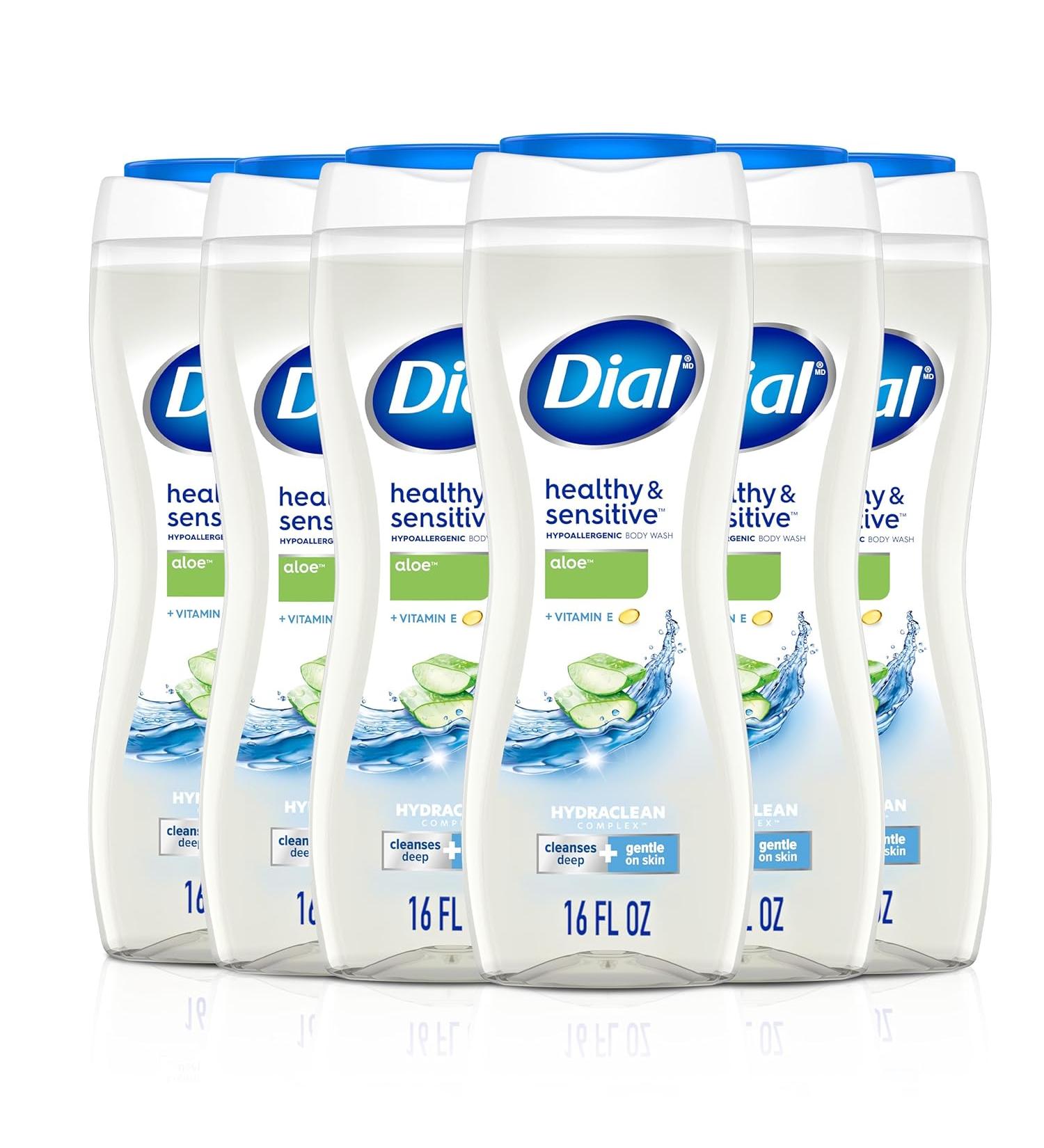 Dial Clean + Gentle Body Wash with Aloe Vera 16 Fl Oz (Pack of 6) - Hydrating and Soothing Formula - Buy Online on GoSupps.com