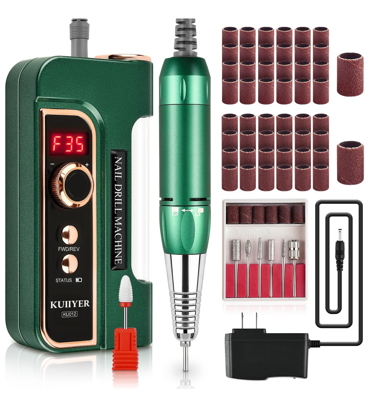KUIIYER 35000RPM Electric Nail Drill Kit - 66Pcs Portable Cordless Rechargeable All-Metal Nail File Set for Acrylic Nails - Professional DIY Manicure Pedicure Tool - Buy Online on GoSupps.com