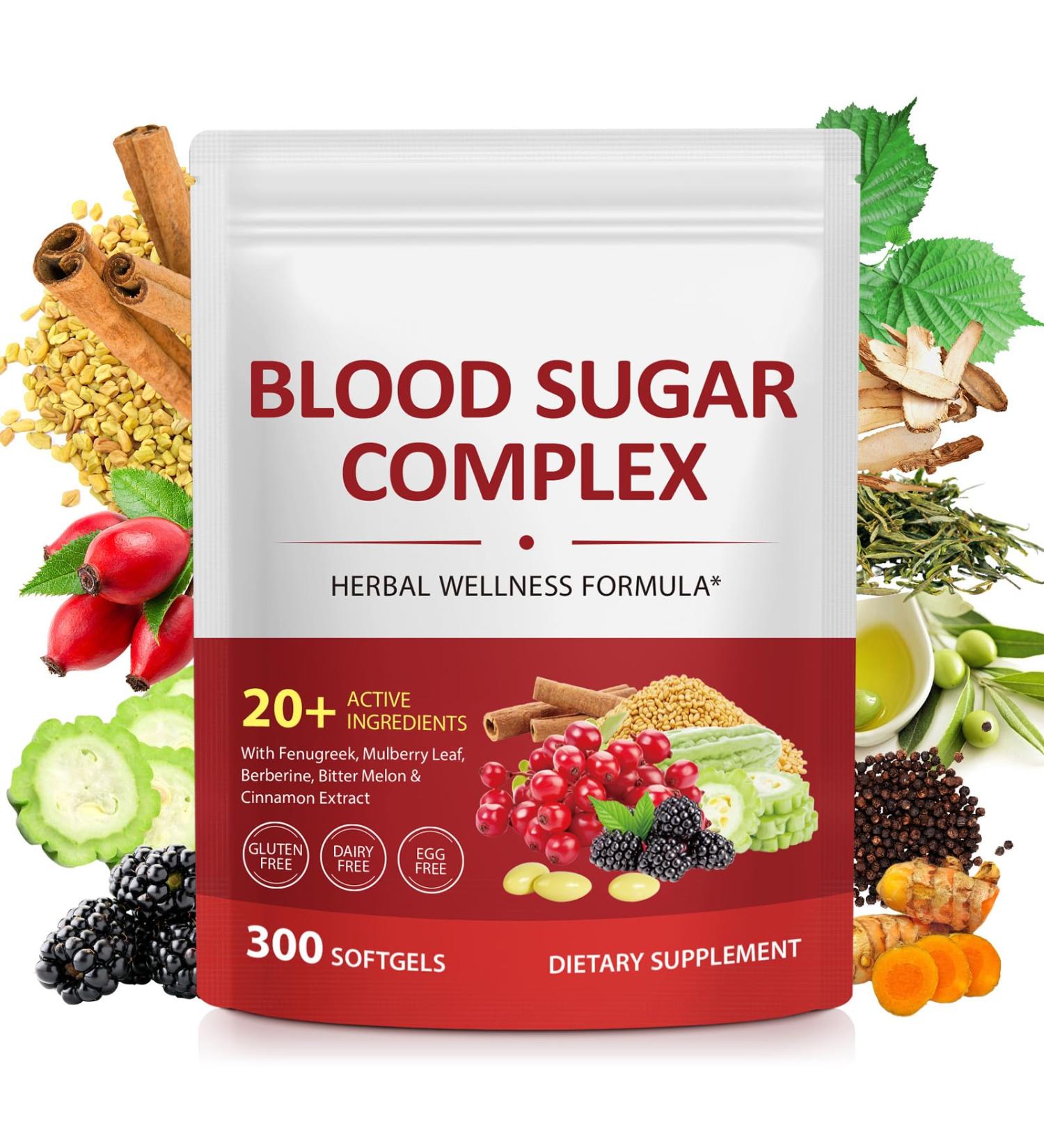 300 Softgels Blood Sugar Complex Supplement | 20+ Active Natural Herbs-Cinnamon Bitter Melon Mulberry Leaf Fenugreek Berberine Vitamins for Energy Level Vitality Support | Clean Ingredients 300 Count (Pack of 1) - Buy Online on GoSupps.com