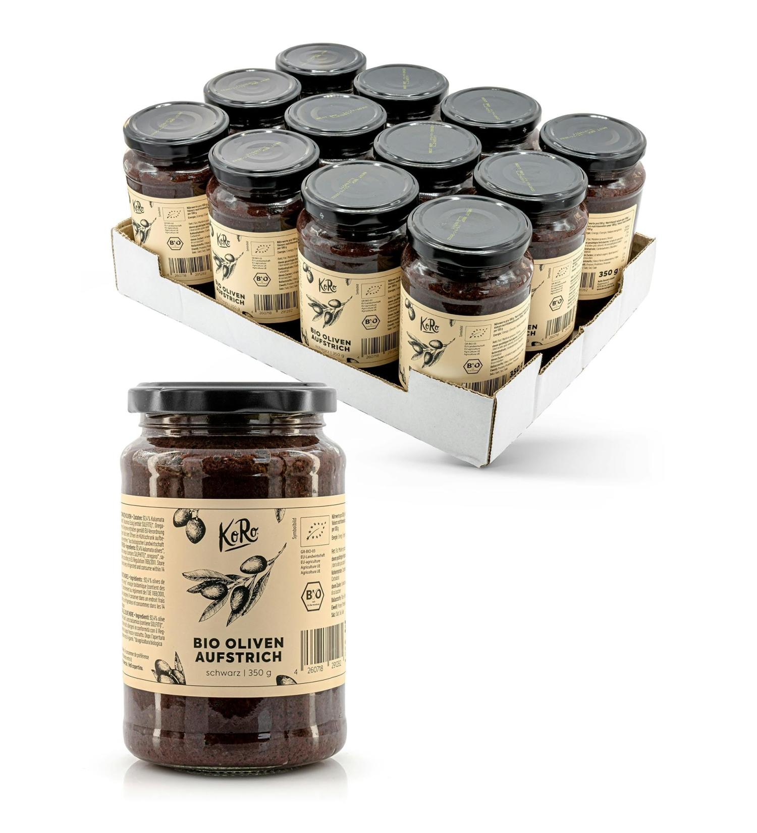 Choir KoRo Organic black olive spread 12 x 350 g - Buy Online on GoSupps.com