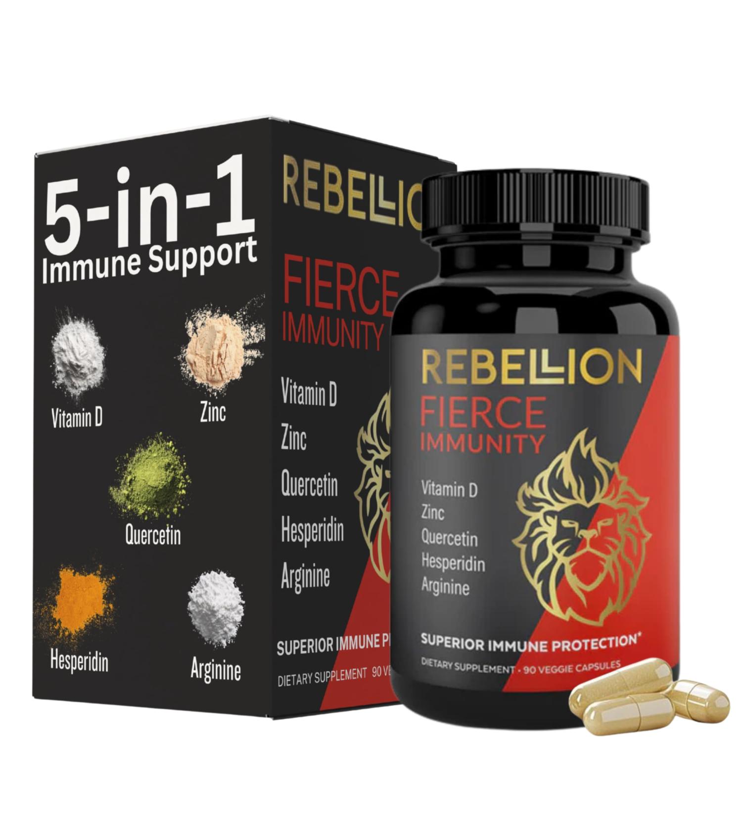 5-in-1 Fierce Immunity Supplement Immune Support Supplement and Boosters for Adults Vitamin C Quercetin Vitamin D Zinc L-Arginine Hesperidin Immunity Support 90 Capsules (1 Month Supply) - Buy Online on GoSupps.com