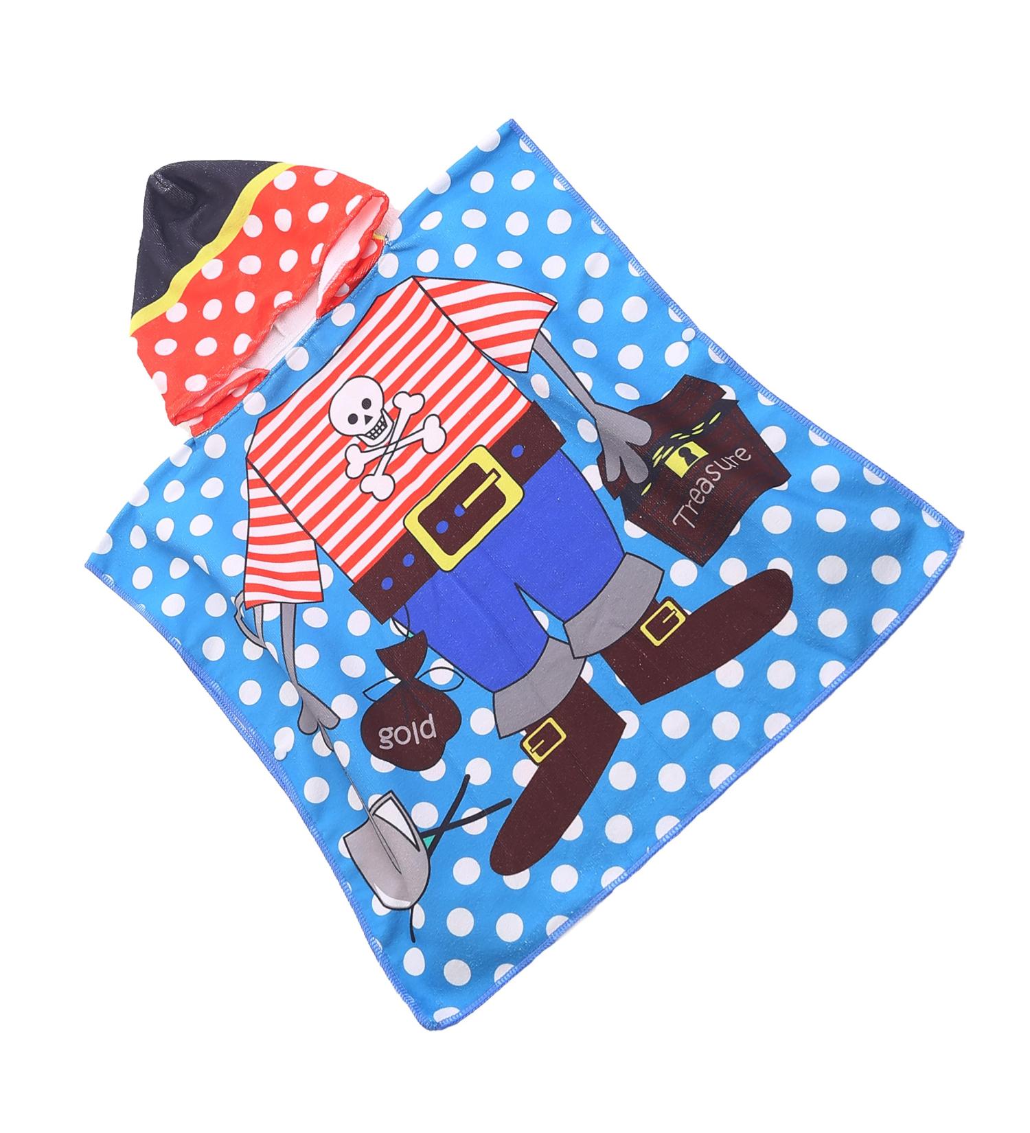 FEBE Bath Poncho Children Bath Towel With Hood Bathrobe for Toddler Pirate