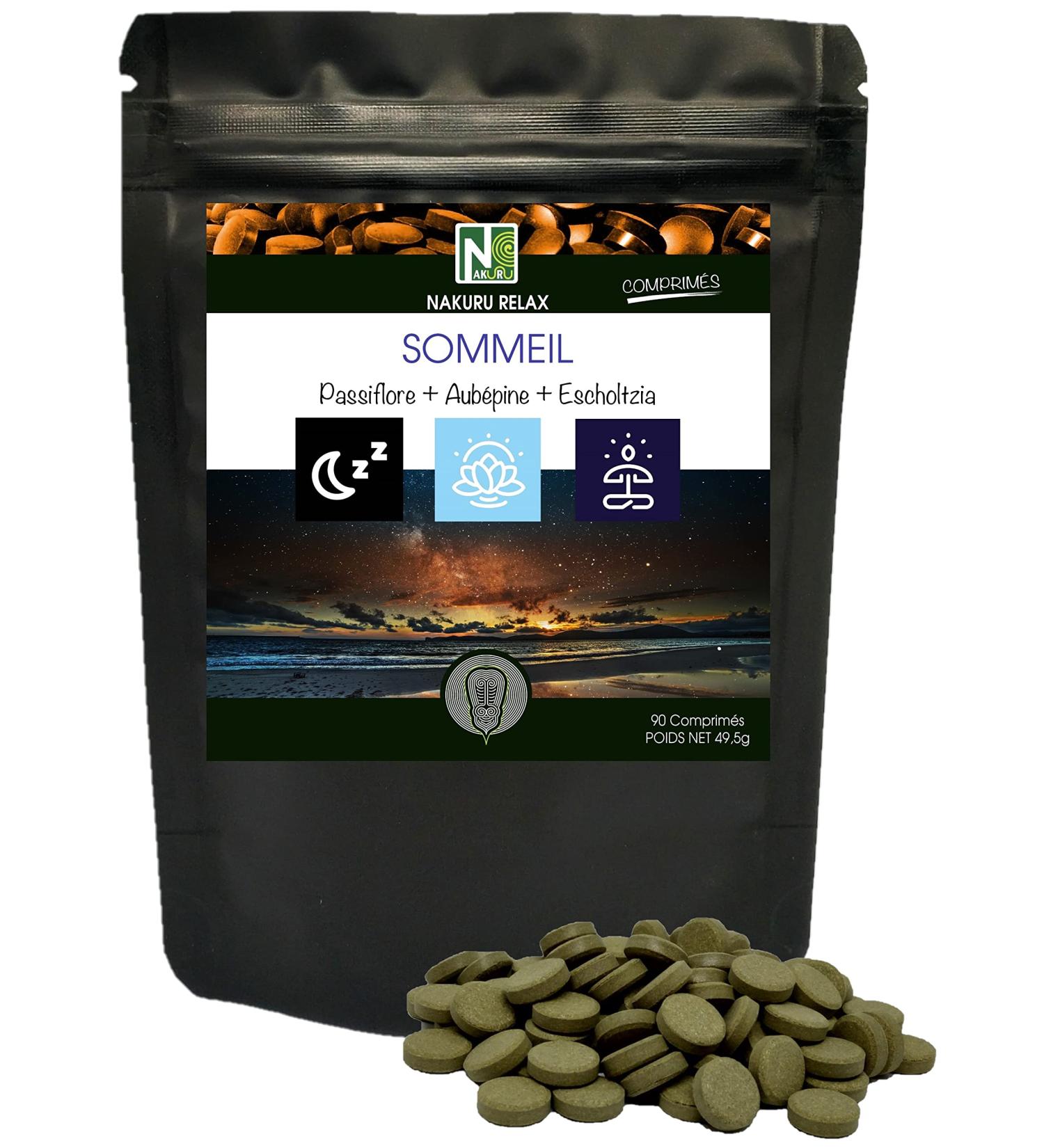 NAKURU | Sleep Passionflower + Hawthorn + Escholtzia | Relax Range | Made in France | (90 Tablets of 550mg / Net Weight: 49.5g) - Buy Online on GoSupps.com