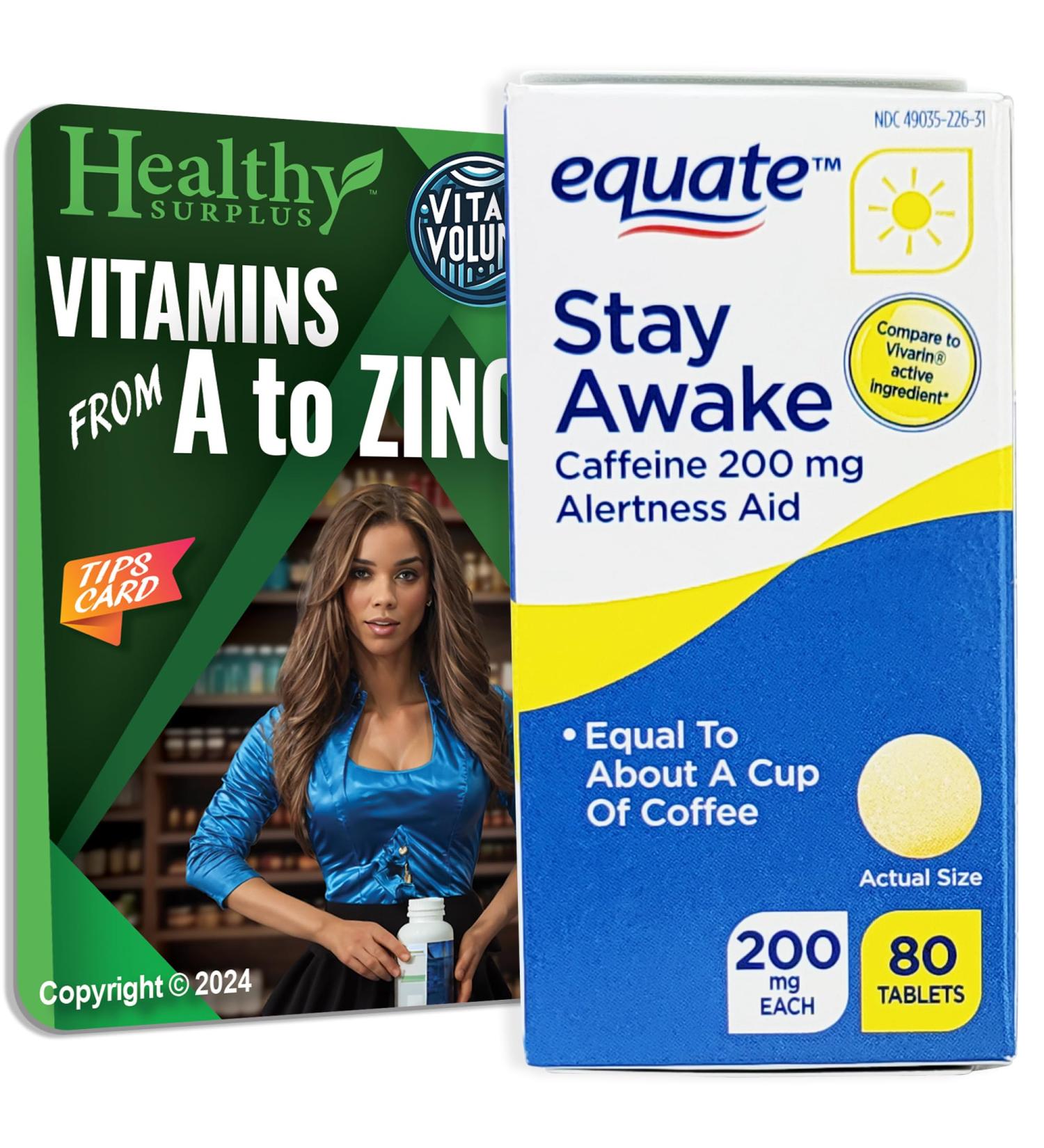 Healthy Surplus Equate Stay Awake - 200 mg Caffeine - 80 Tablets and Vital Volumes Tips Card - Buy Online on GoSupps.com
