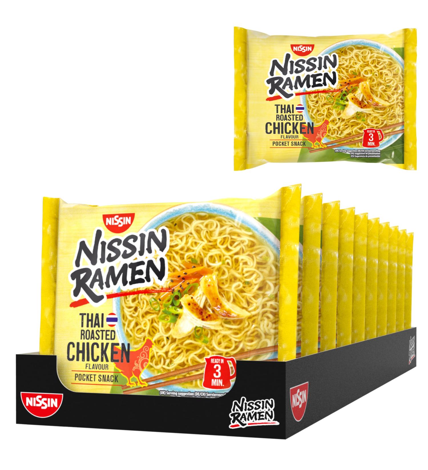 Nissin Ramen Thai Roasted Chicken - Instant Asian Pasta | 10 Pack (10 x 65g) - Quick & Easy Authentic Thai Recipe - Buy Online on GoSupps.com