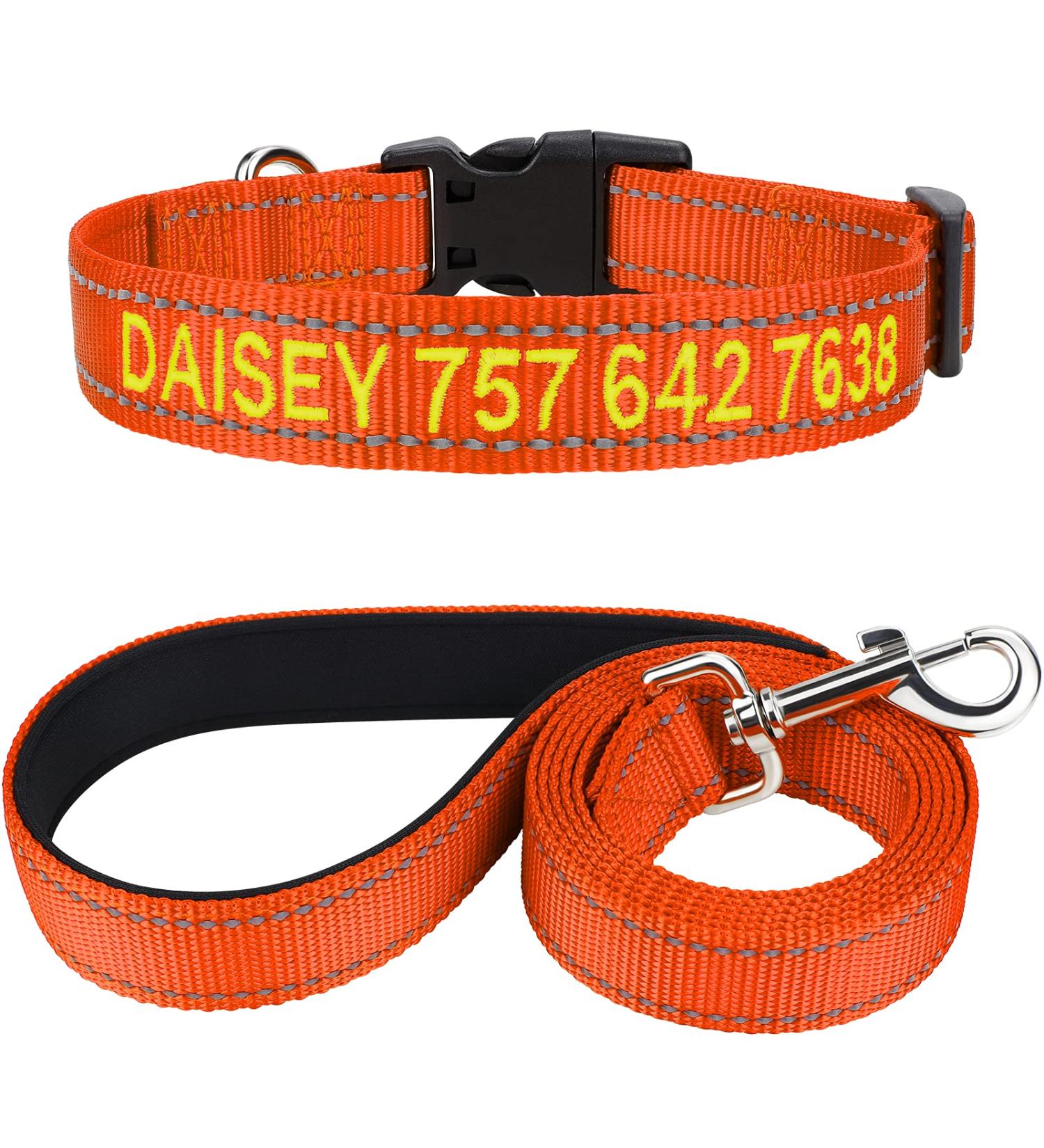 Buy Tagme Reflective Dog Collar & Leash Set - Personalized for Large Dogs (Orange XL) - 1.5m Double-Sided - International Shipping Available - Buy Online on GoSupps.com