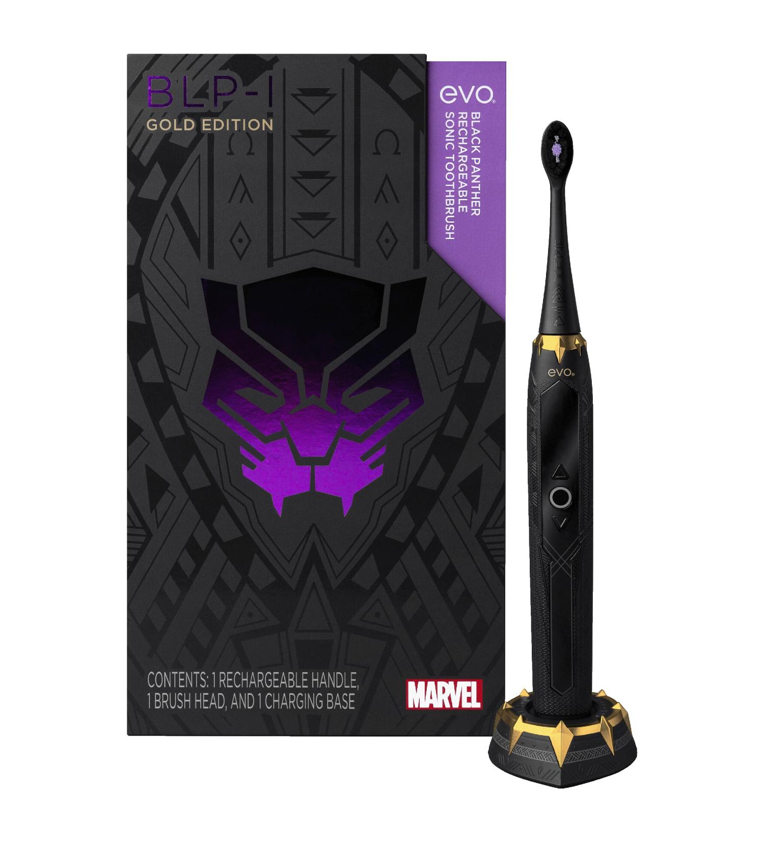 Evo BLP-1 Gold Edition Black Panther Electric Toothbrush - Best Rechargeable Sonic Toothbrush for Adults Marvel Comics Gift for Men Waterproof LCD Touchscreen 5 Cleaning Modes - Buy Online on GoSupps.com