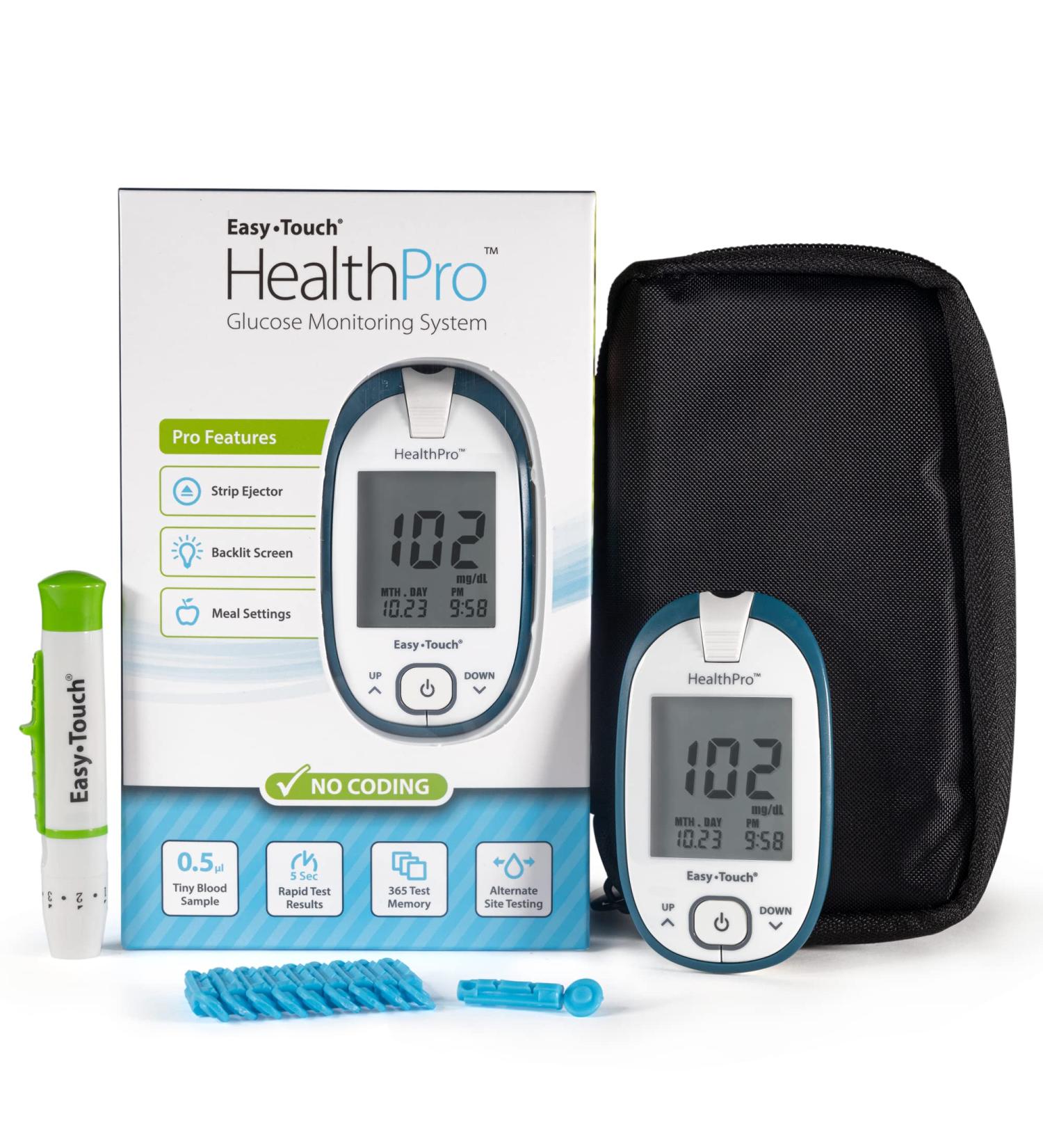 HealthPro Glucose Monitoring Meter with Lancing Device & 10 Lancets - Accurate Blood Sugar Testing Kit - Buy Online on GoSupps.com