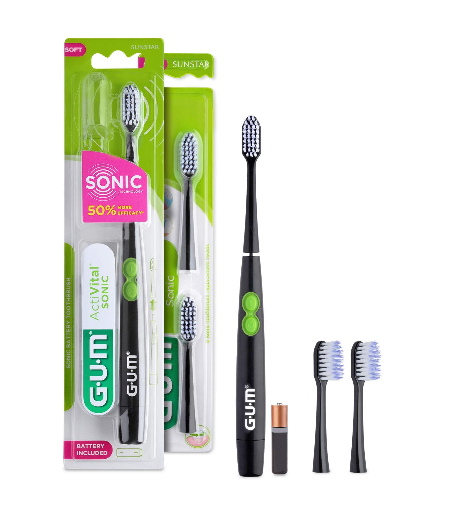 Buy GUM ActiVital Sonic Toothbrush - Black with 2x Replacement Brush Heads | International Shipping Available - Buy Online on GoSupps.com