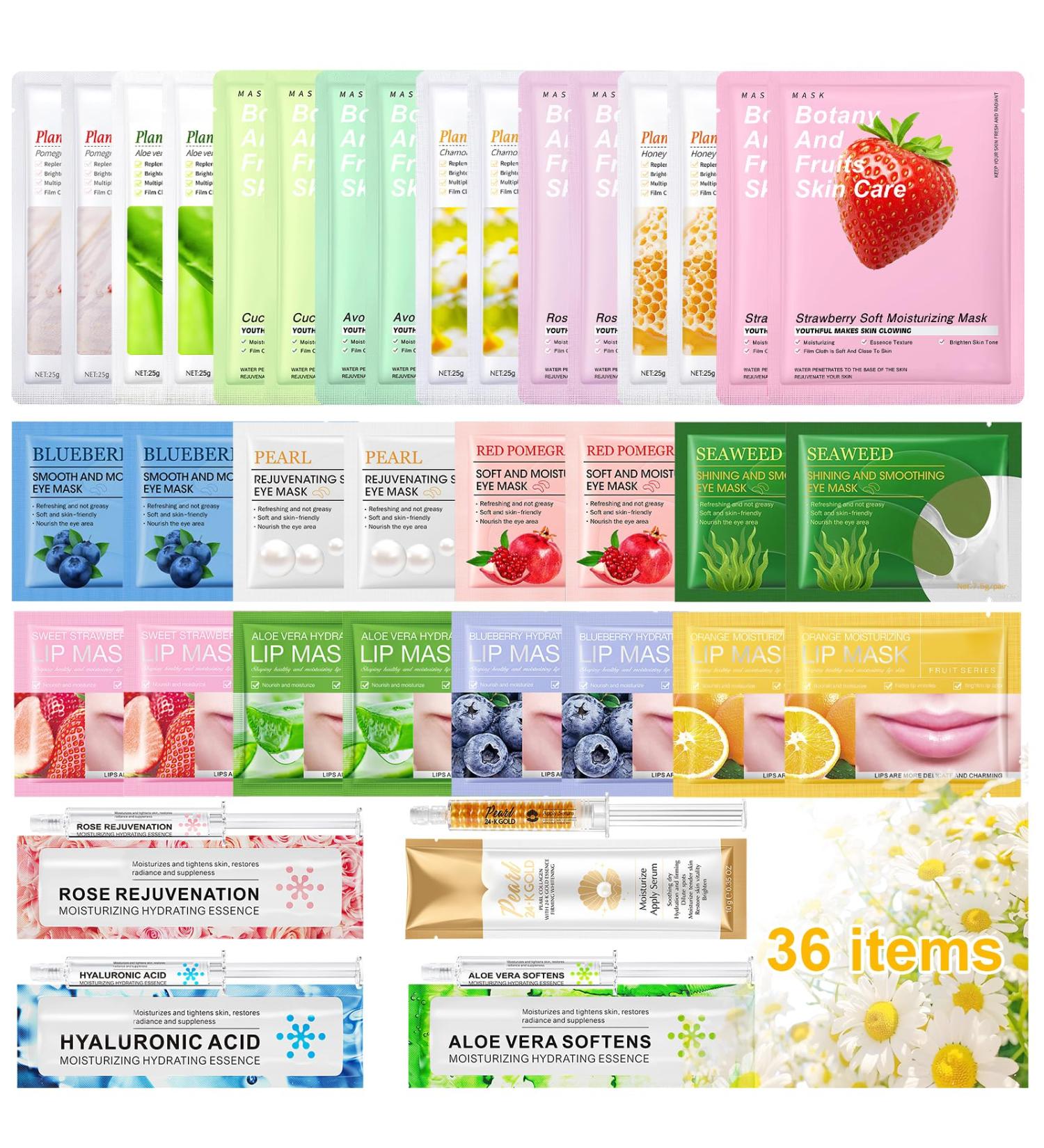 Masque Visage Coffret Beaut Femme Cadeau de Soins de la Peau pour Fille Amies M re | Multipack Beaut : 16 Face Mask 8 Patch Yeux 8 Masques L vres 4 S rum | Pour Tous Les Types de Peau Kit de soins du visage - Buy Online on GoSupps.com
