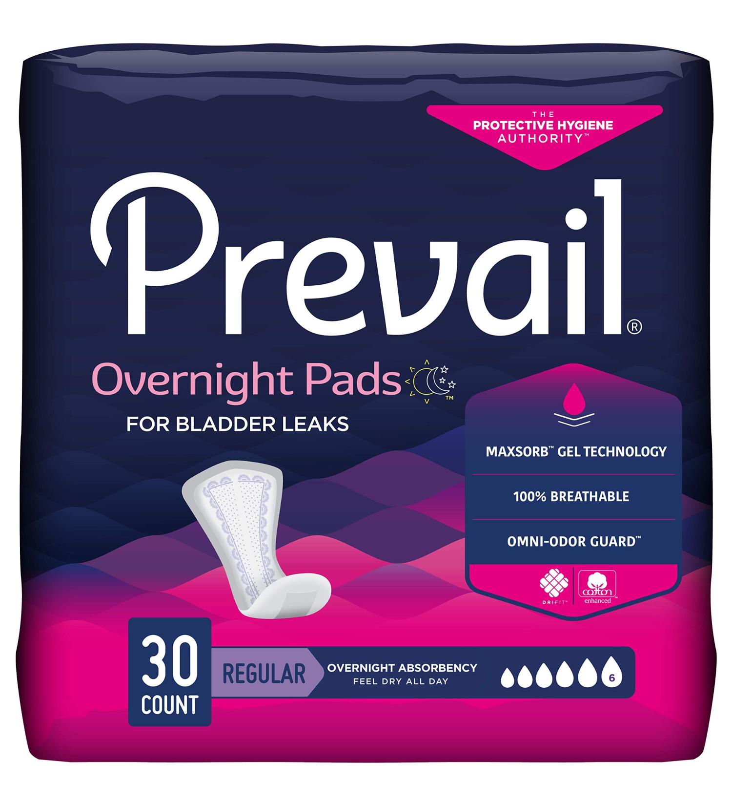 Prevail Women's Overnight Bladder Control Pads - 30 Count Regular Length - Pack of 1 - Buy Online on GoSupps.com