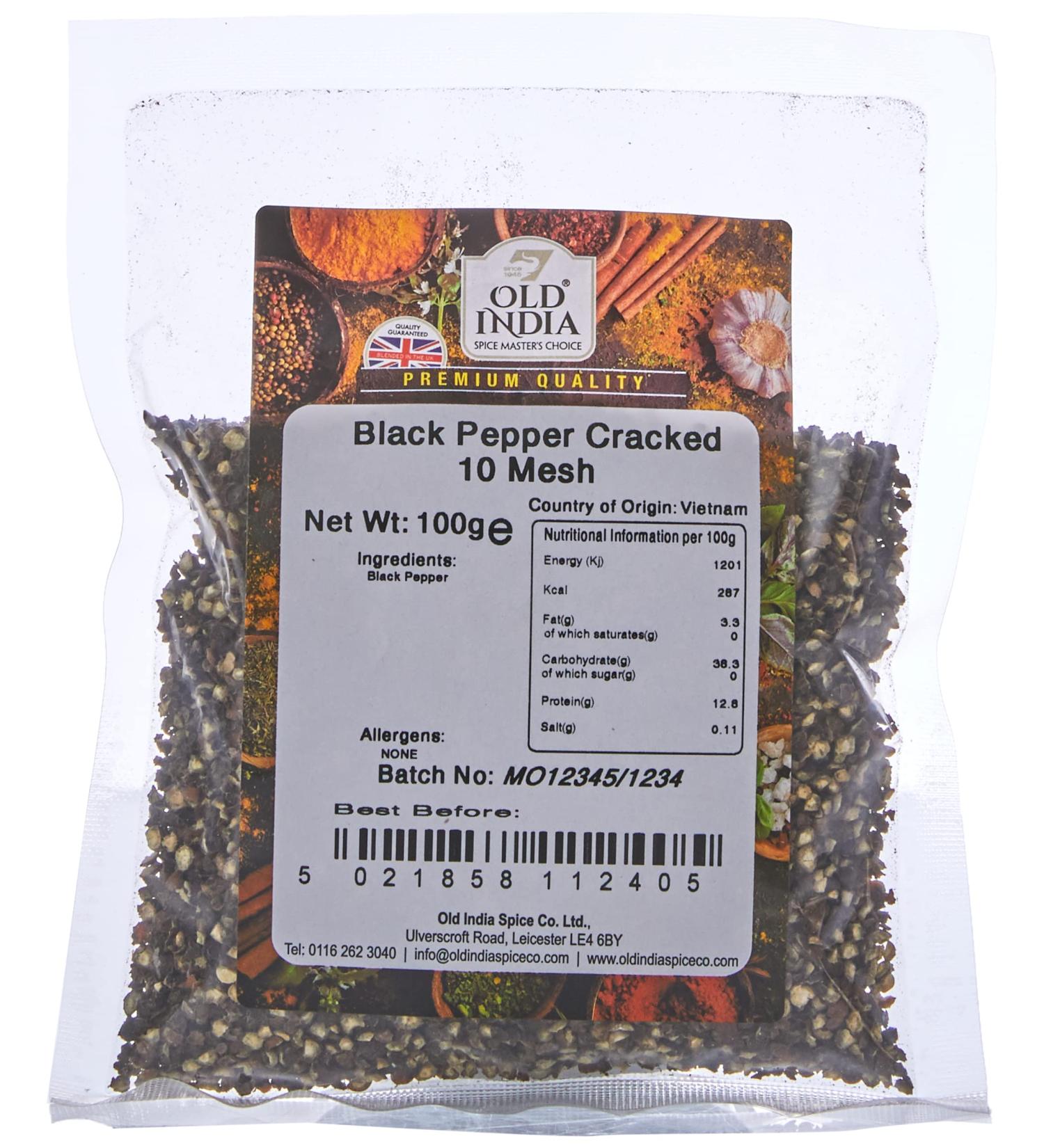 Old India Black Pepper Cracked 10 Mesh 100g - Authentic Spice for Cooking | Pack of 1 - Buy Online on GoSupps.com