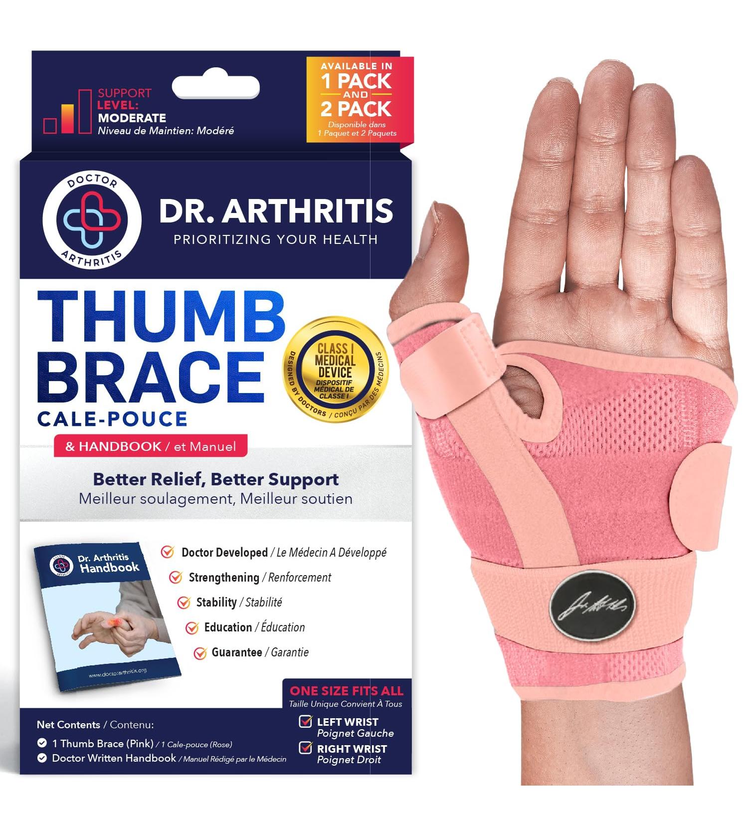 Doctor Developed Thumb Brace for Arthritis / Thumb Splint / Trigger Thumb Brace - Medical Device & Handbook- Thumb Spica Splint - Thumb Brace for Right Hand / Thumb Brace for Left Hand (Pink Single) Thumb Brace - Pink 1 Count (Pack of 1) - Buy Online on GoSupps.com