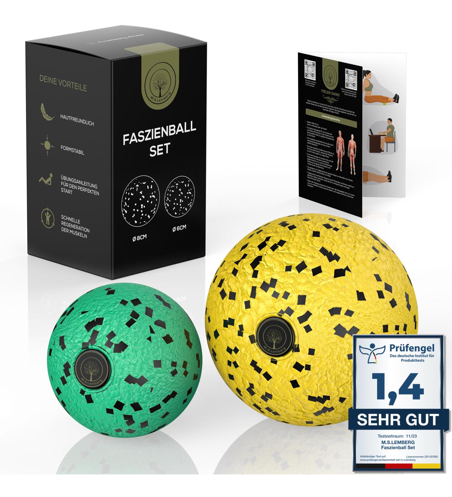 M.S.Lemberg Fascienball Klein Set - Targeted Fascia & Trigger Point Massage Balls (8cm & 6cm) for Full Body Self-Massage International Shipping Available - Buy Online on GoSupps.com
