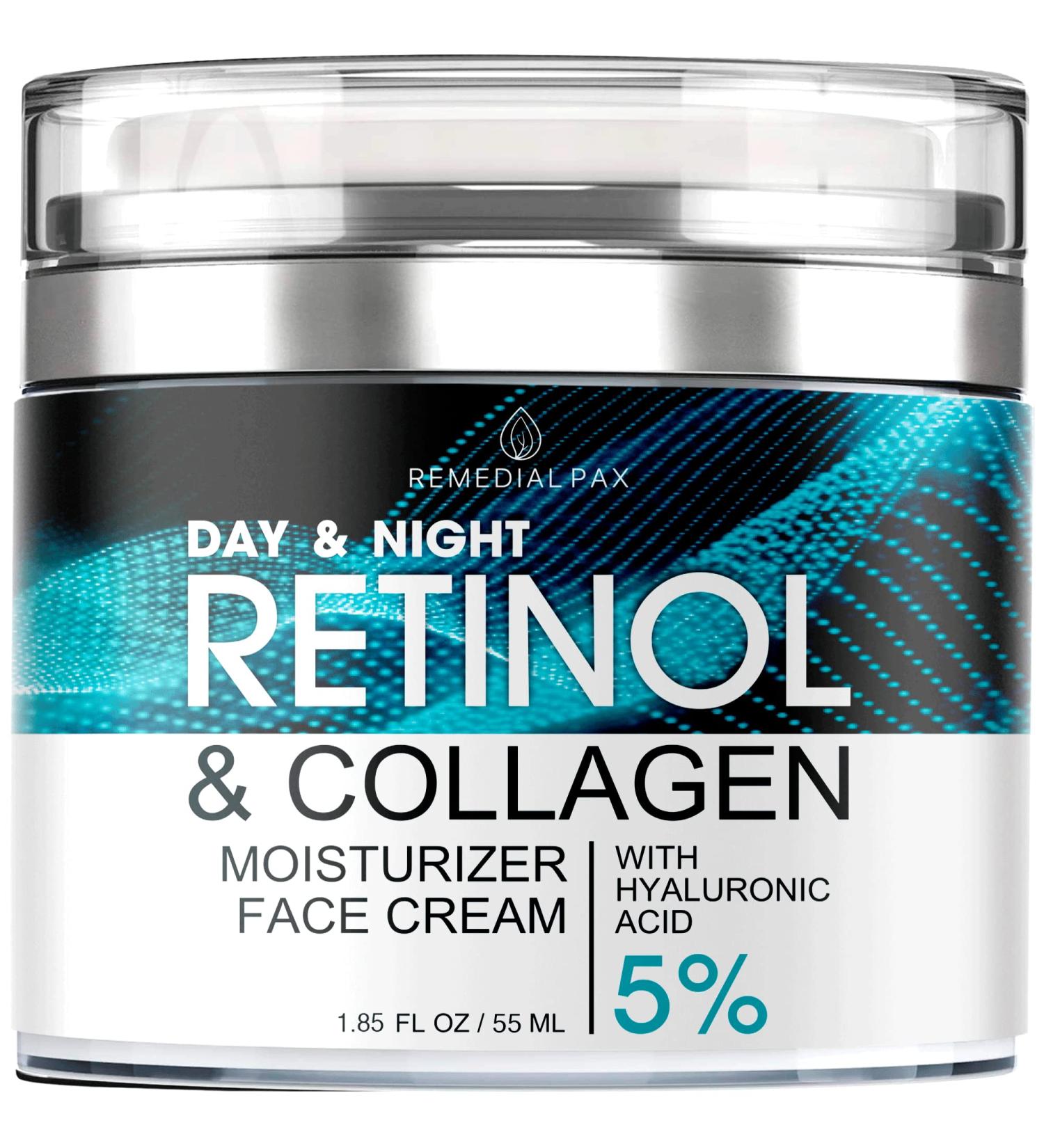 Retinol Facial Moisturizer with Hyaluronic Acid & Collagen - Anti-Aging Day/Night Cream for Women and Men - Buy Online on GoSupps.com