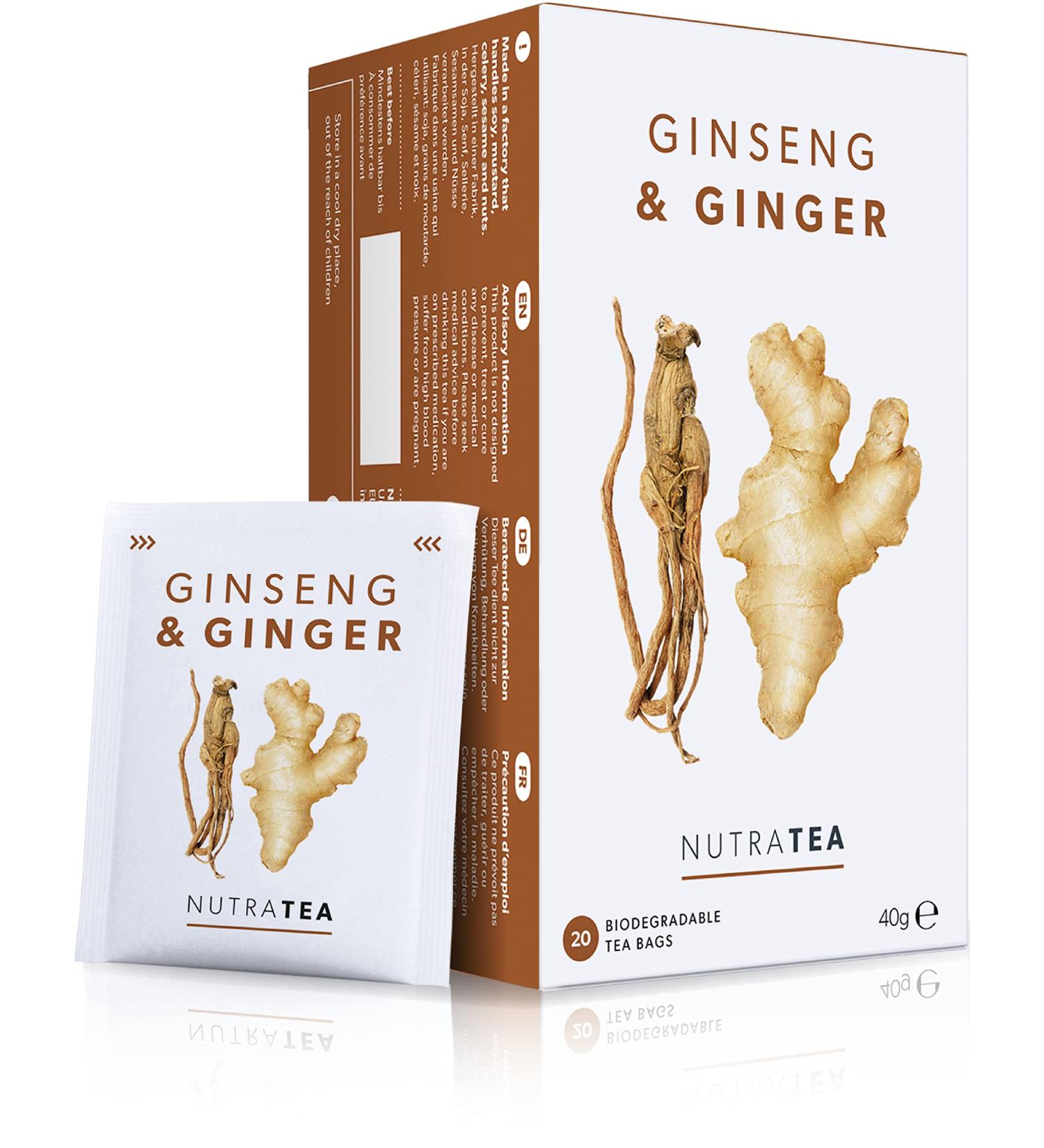Nutra Tea - Ginger & Ginseng Tea - 120 Tea Bags - Herbal Tea (6 Pack) 6 Pack (120 Tea Bags) - Buy Online on GoSupps.com