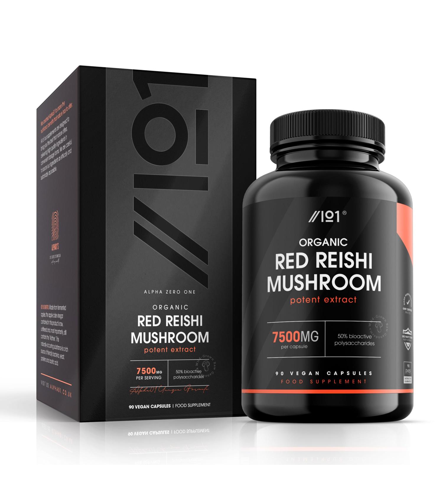 Organic Red Reishi Extract 7500mg | High Potency 250mg Polysaccharides - 15:1 Mushroom Extract | 90 Vegan Capsules - Buy Online on GoSupps.com