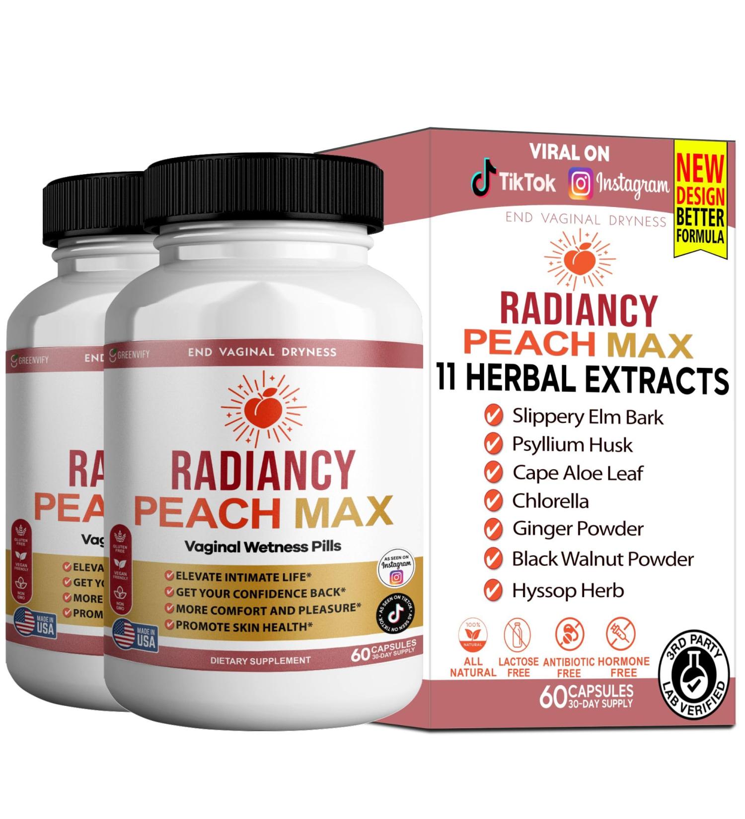 GREENVIFY Radiancy Peach Max Vaginal Wellness Supplement 60 Capsules 30 Day Supply (2) - Buy Online on GoSupps.com
