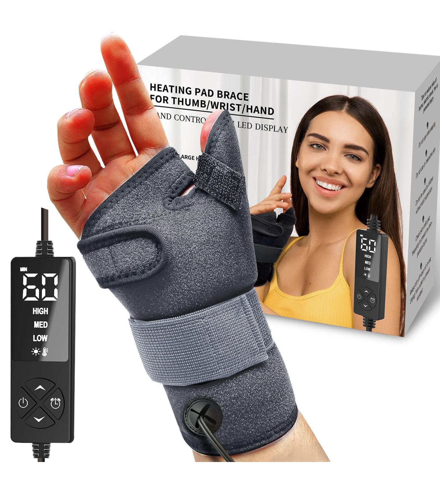 Wrist Thumb Brace Heating Pad for Arthritis and Carpal Tunnel Relief - Left/Right Hand, S/M Gray - Buy Online on GoSupps.com