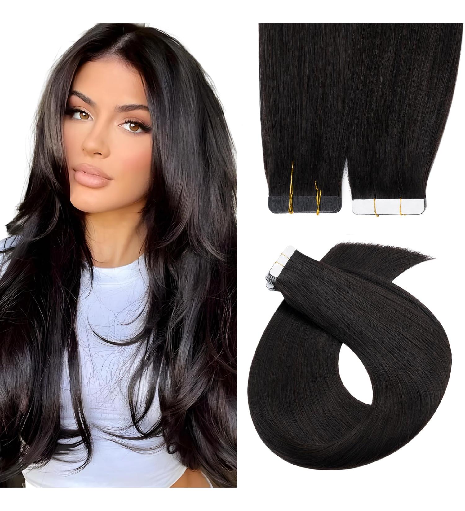 Buy Elailite Real Hair Extensions Tape-In #1B Natural Black - 20 Pieces Invisible Glue 30cm 30g - Buy Online on GoSupps.com