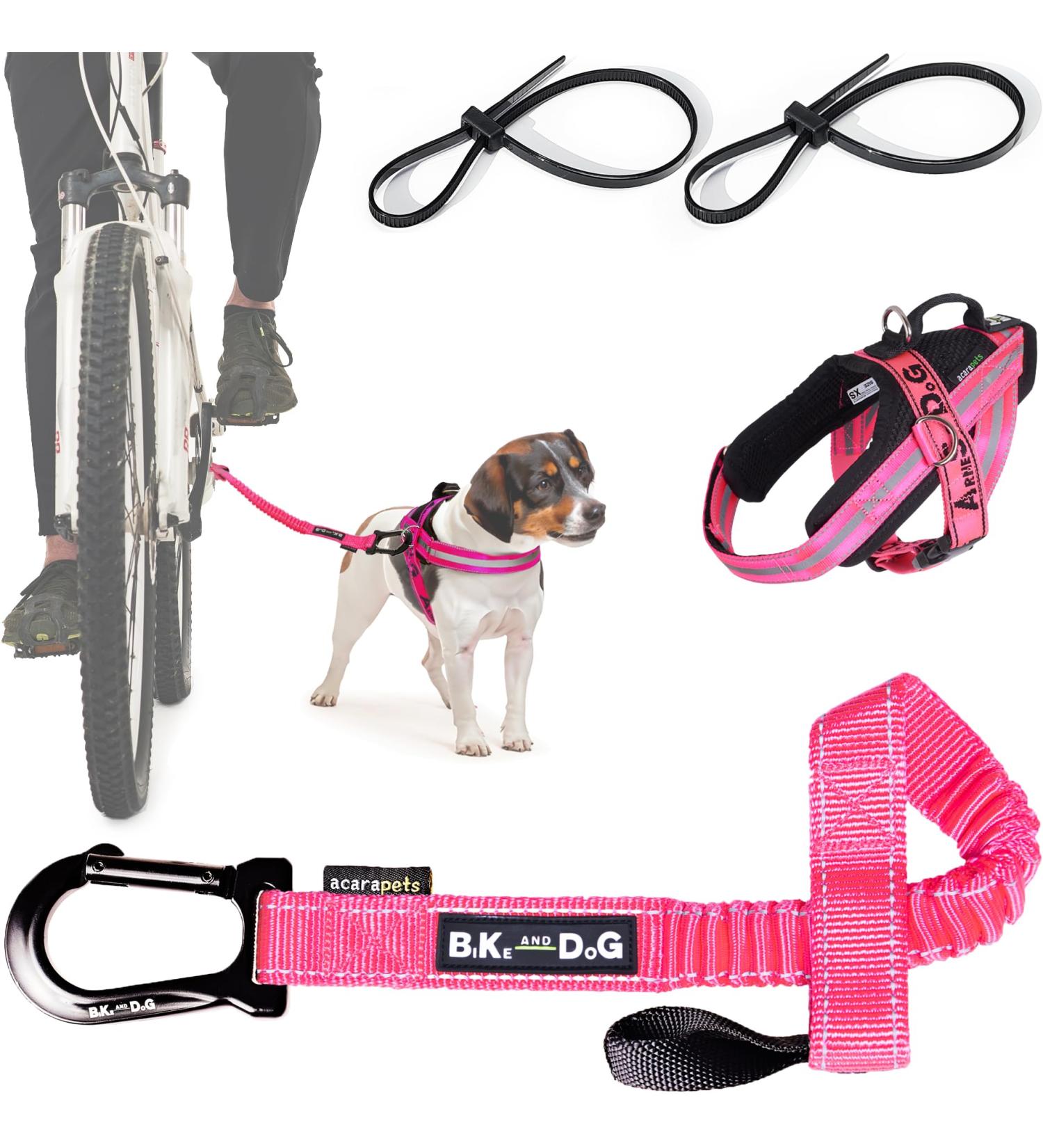 Patented Bike & Dog Leash Set - XS Pink Dog Harness & 3-Ring Dishes for Biking Adventures - Buy Online on GoSupps.com