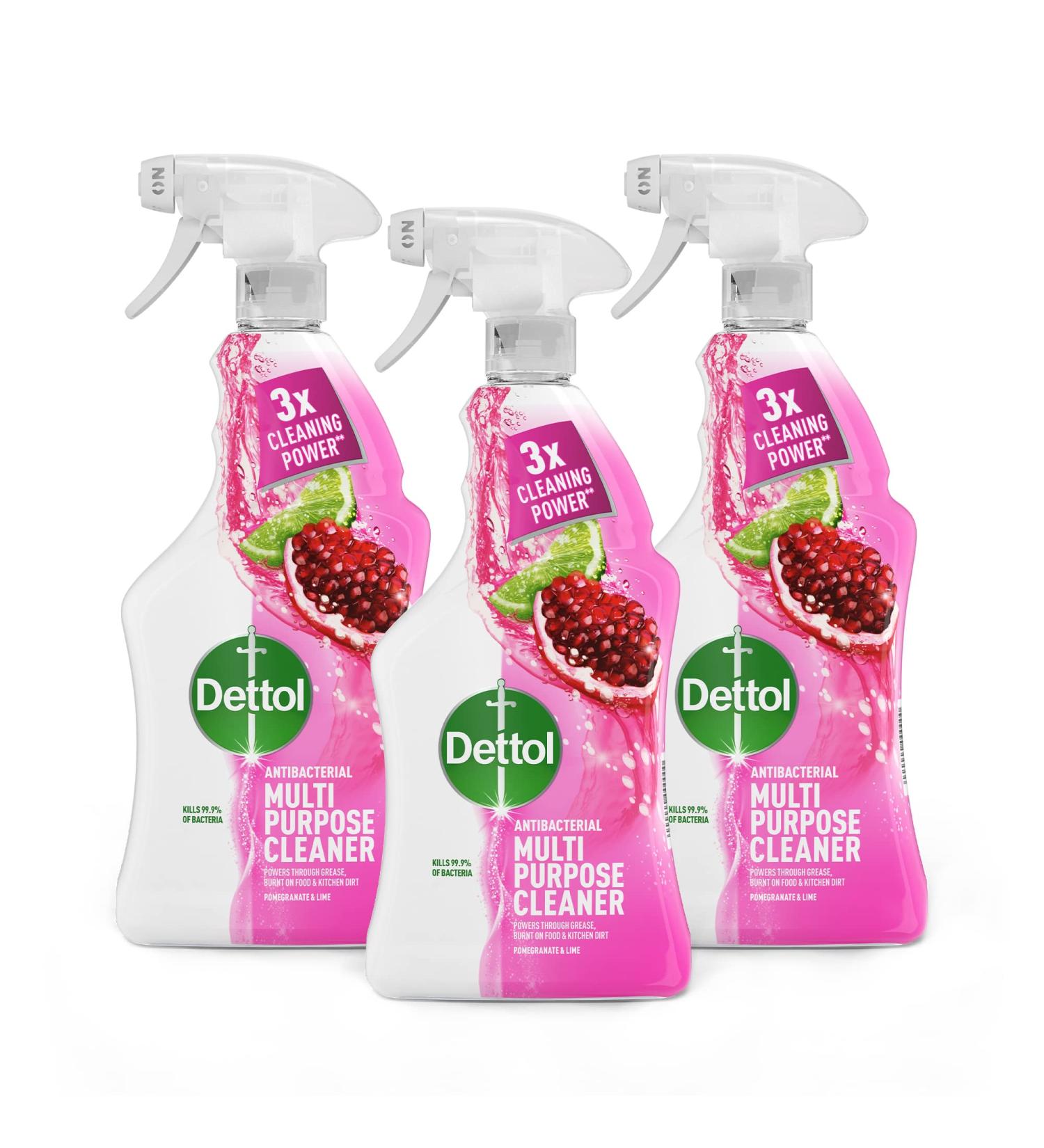 Dettol Antibacterial Multipurpose Cleaning Spray | Removes Grease & Burnt On Food Pomegranate Scent 1 Litre (Pack of 3) - Buy Online on GoSupps.com