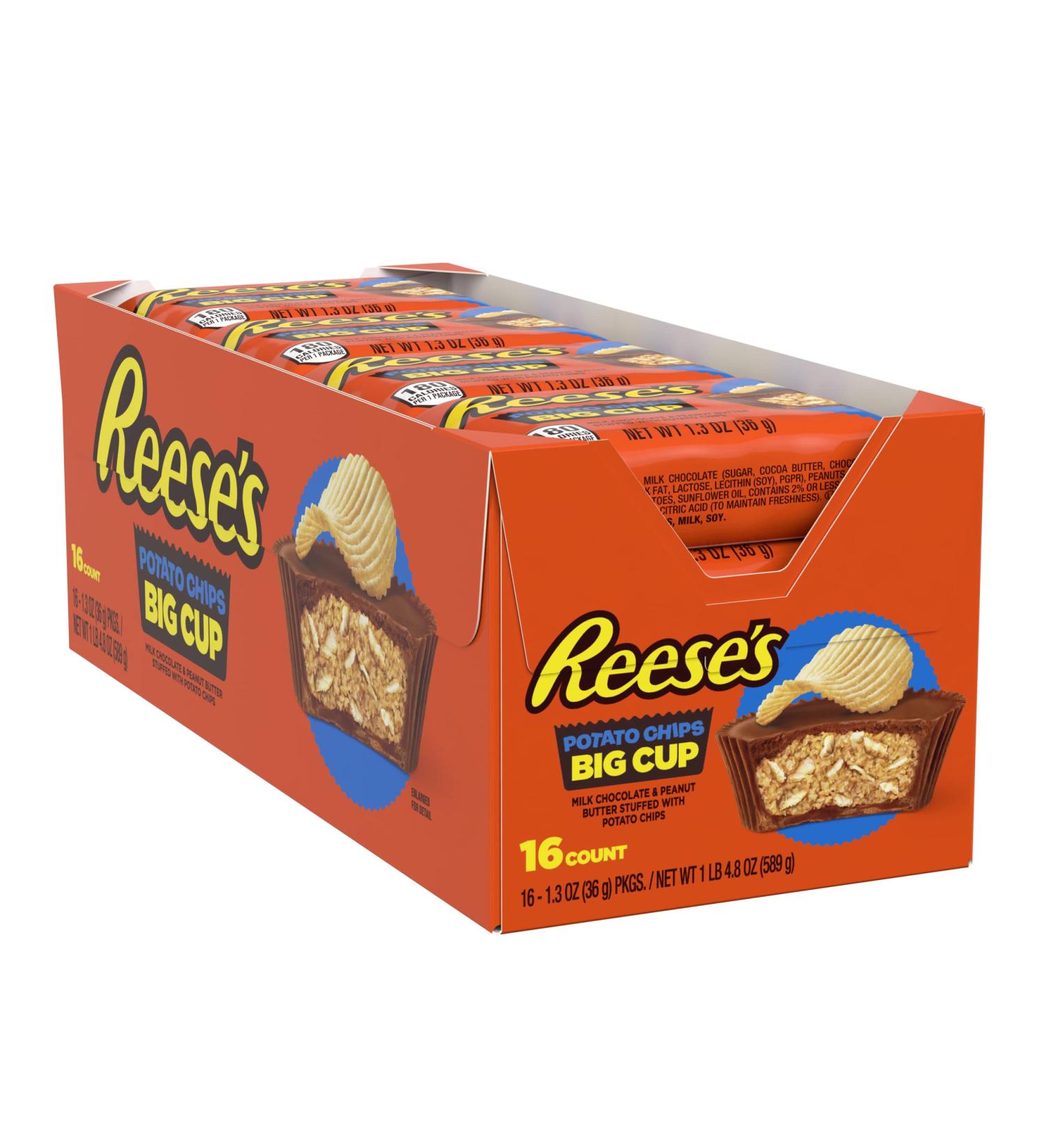 REESE'S Big Cup Milk Chocolate Peanut Butter with Potato Chips - 16 Count, Gluten Free, 1.3oz Packs - Buy Online on GoSupps.com