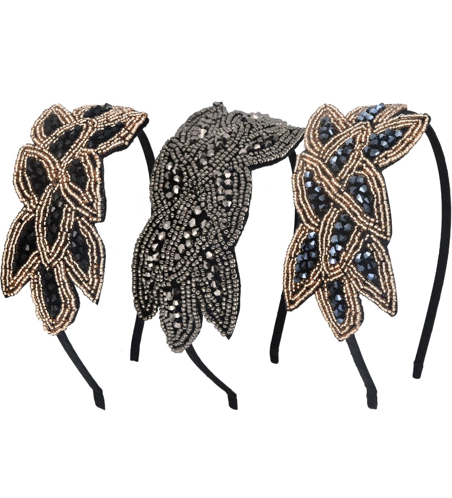 3 Pieces Beaded Leaf Flapper Headband 1920s Vintage Rhinestone Hairband Hair Accessory (Color Set 1) - Buy Online on GoSupps.com