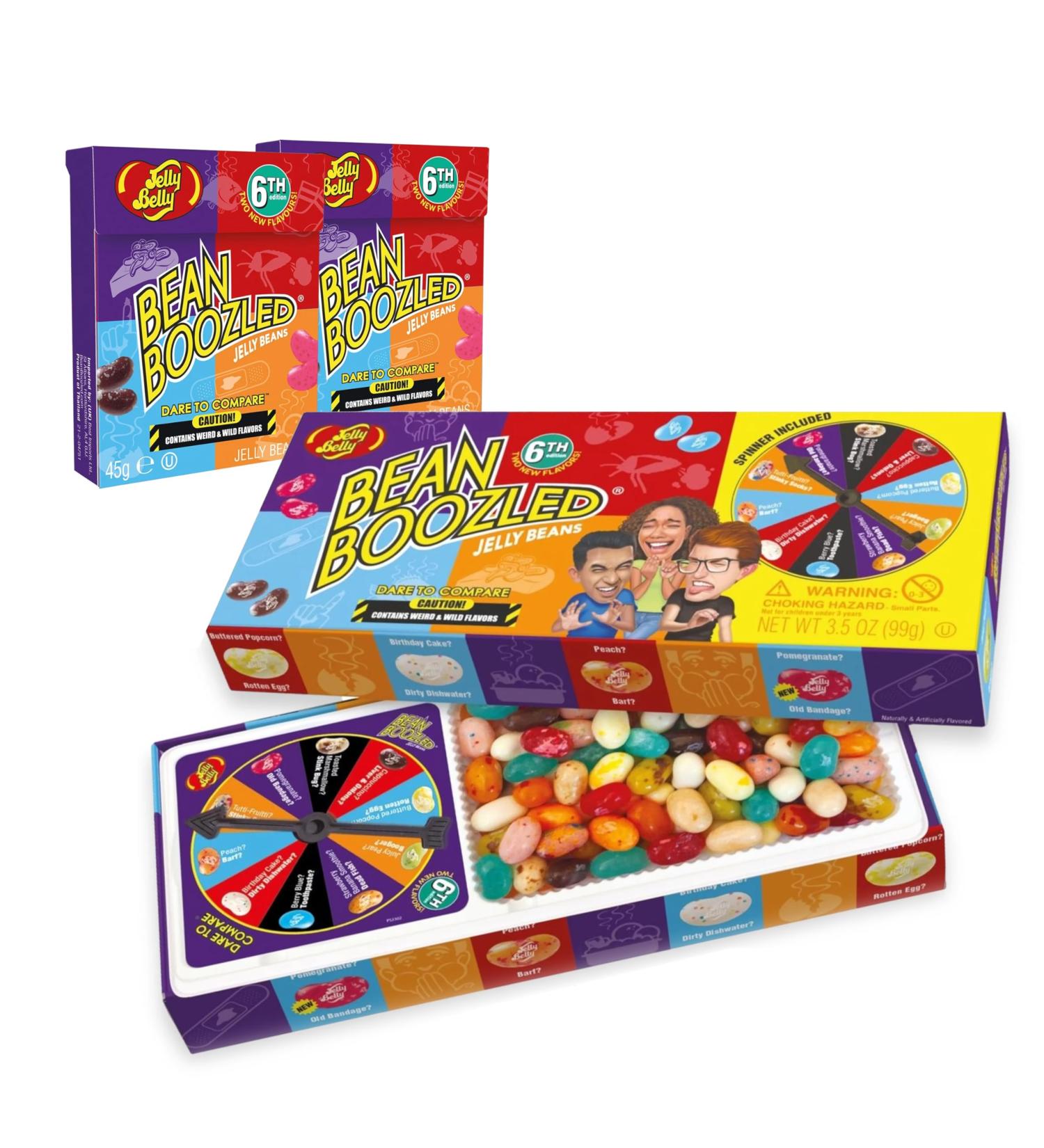 Jelly Belly Beans Boozled Wheel of Fortune & Refill 6th Generation 100g + 2x 45g Flip Box - Disgusting Taste Like Tutti-Frutti or Stinky Socks - Buy Online on GoSupps.com