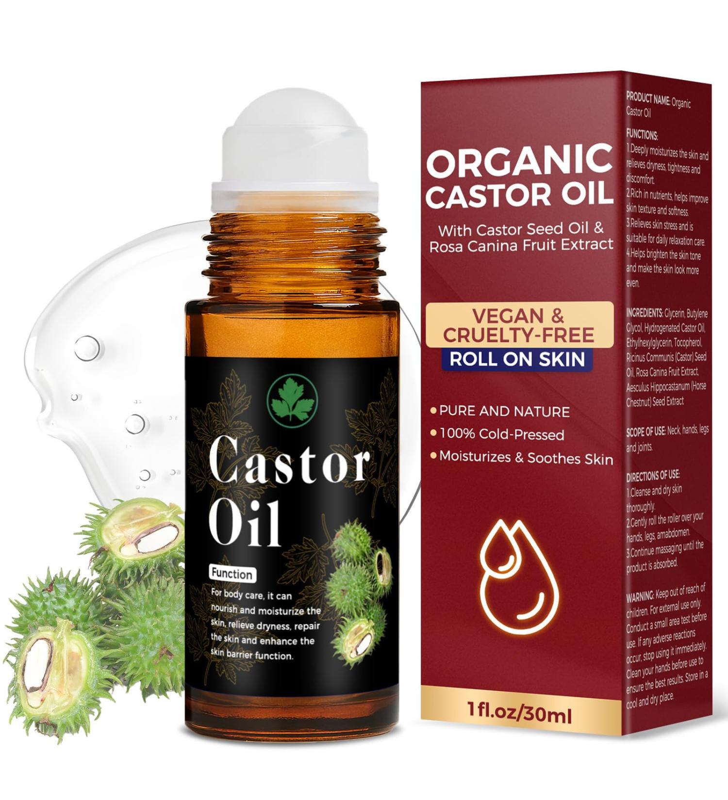 Organic Castor Oil Roll On 30ml (1 fl. oz) Pure Cold Pressed Roll On Castor Oil Organic Castor Oil Roller Ball for Skin Scalp Neck Hands Joints Waist & Belly Moisturizing Care - Buy Online on GoSupps.com